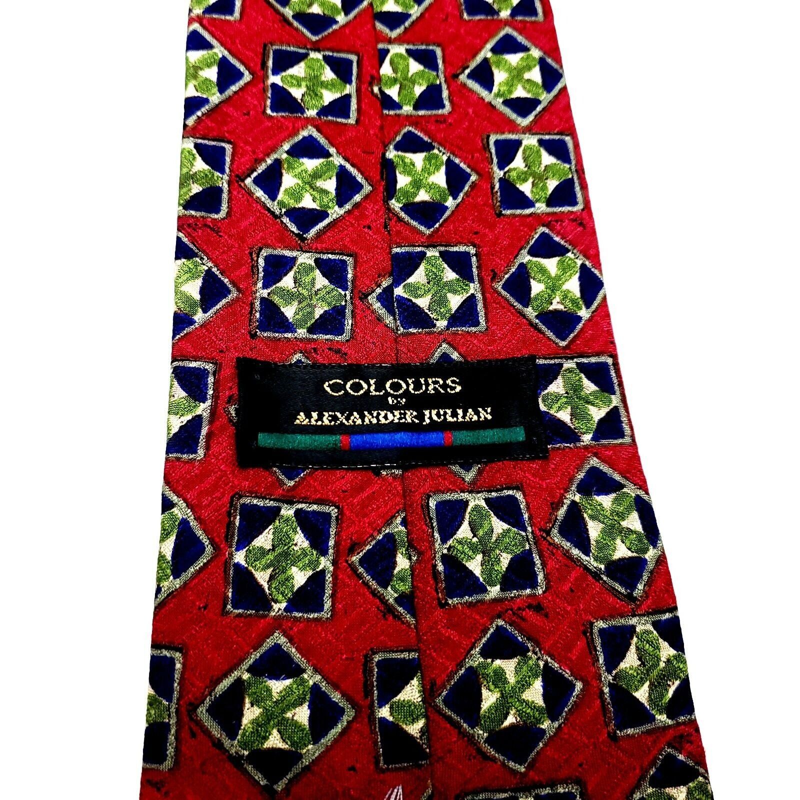 Alexander Julian Colours Alexander Julian Silk Tie Short Wide Print Red Geome Size ONE SIZE - 3 Thumbnail