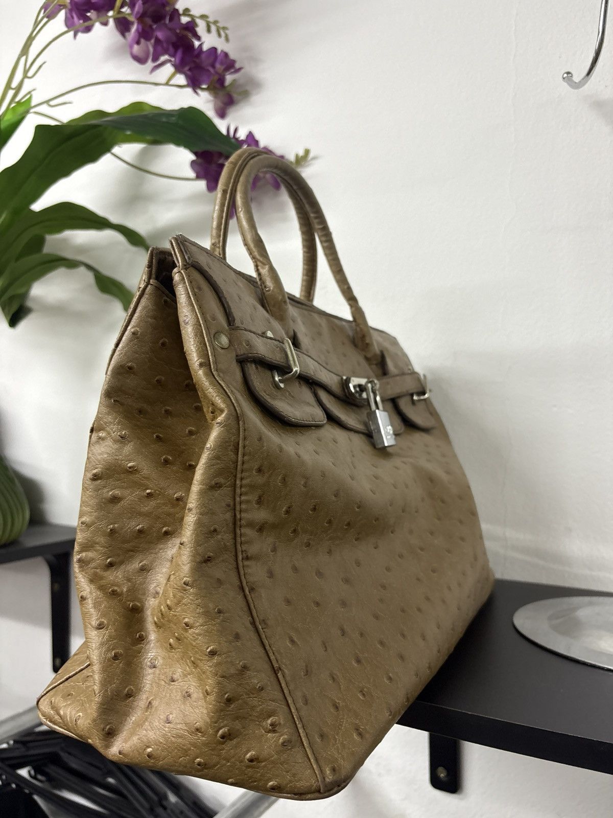 Handmade Birkin Style Hand Bag Ostrich Leather Size ONE SIZE - 9 Thumbnail
