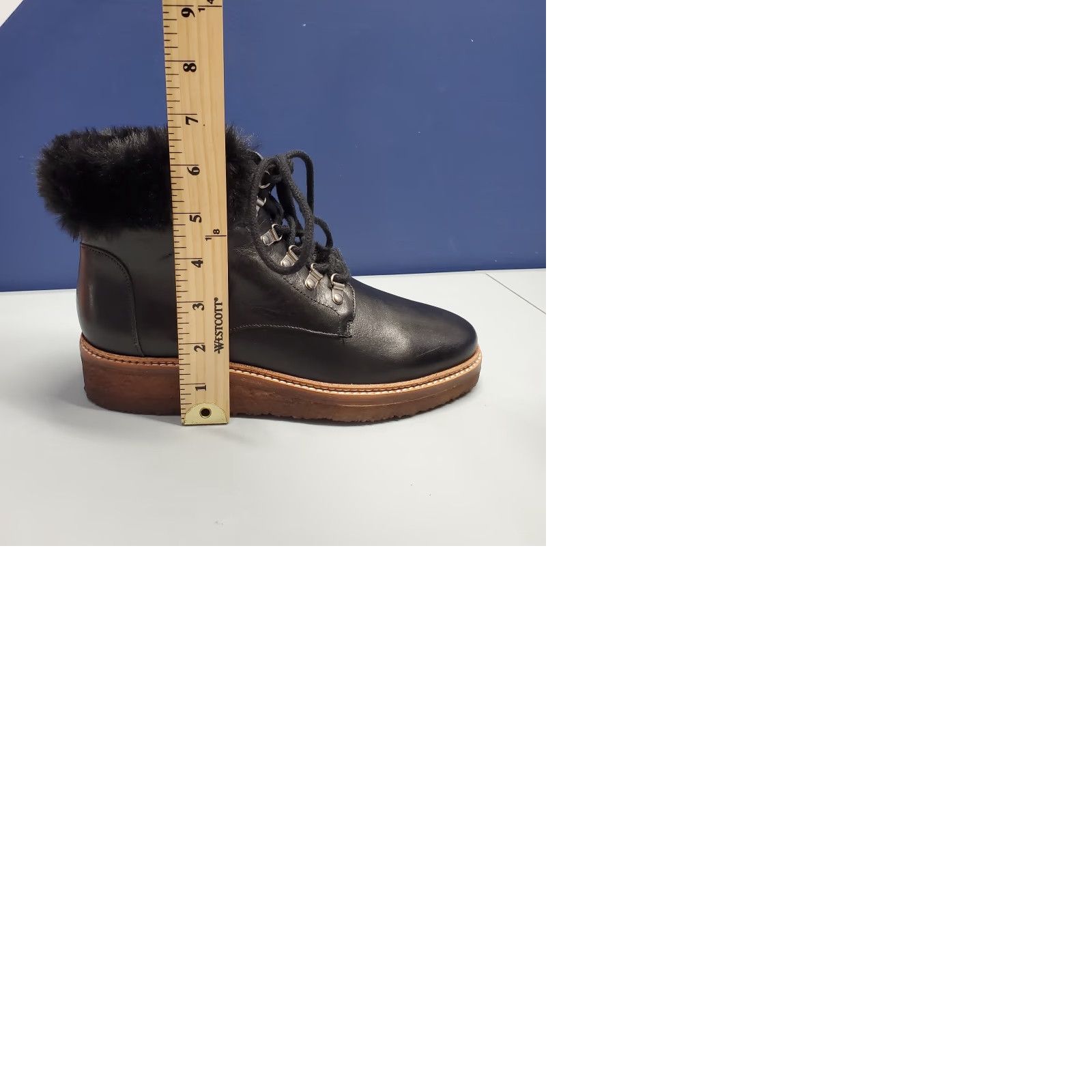 Vintage Botkier Winter Boots Womens Size 7.5 Black Leather Faux Fur Trim Gum Sole Lace Up Boots Size US 8 / IT 38 - 10 Thumbnail