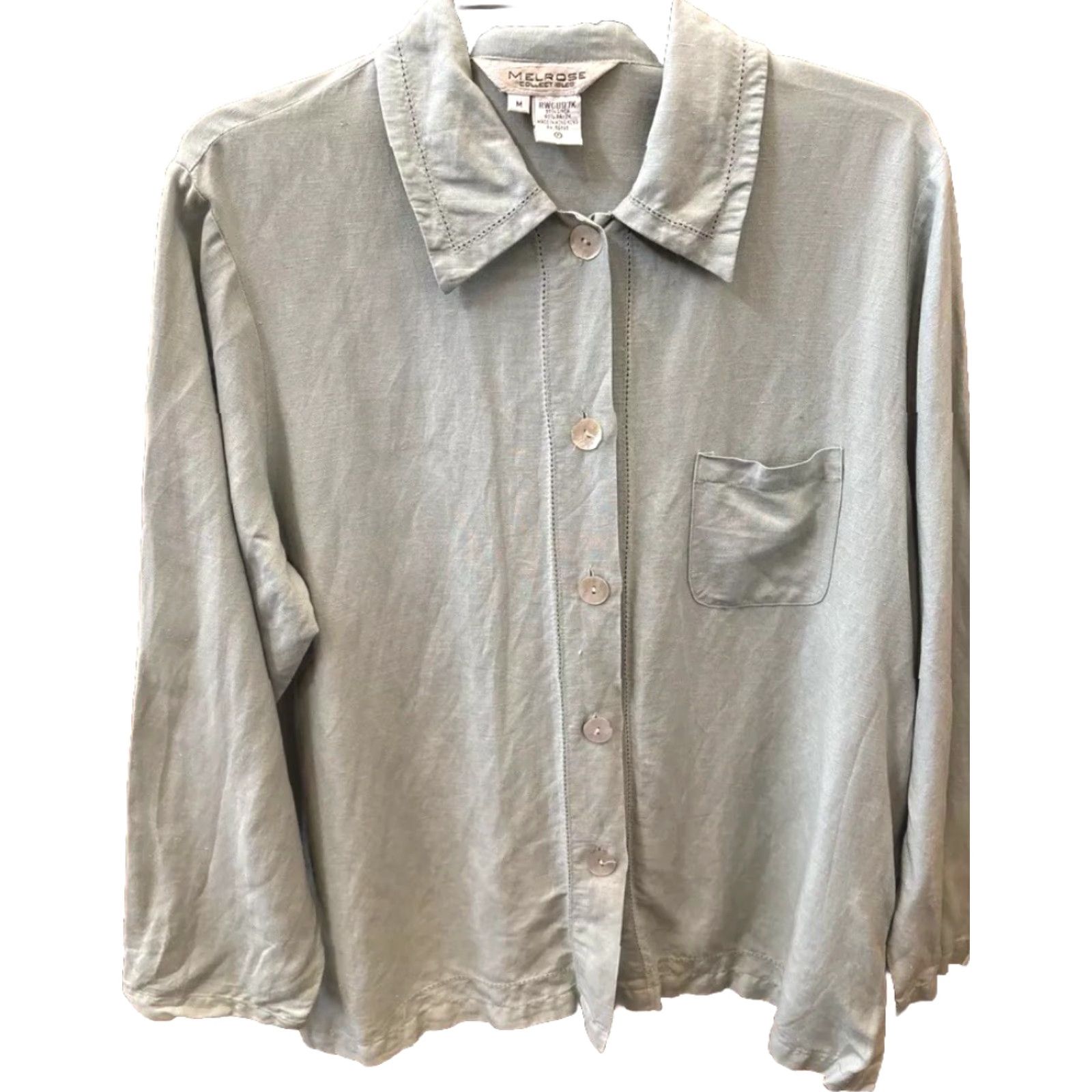 Vintage VINTAGE Melrose Collectibles Women Button-Down Shirt M Green Linen Rayon Pocket Size M / US 6-8 / IT 42-44 - 2 Thumbnail