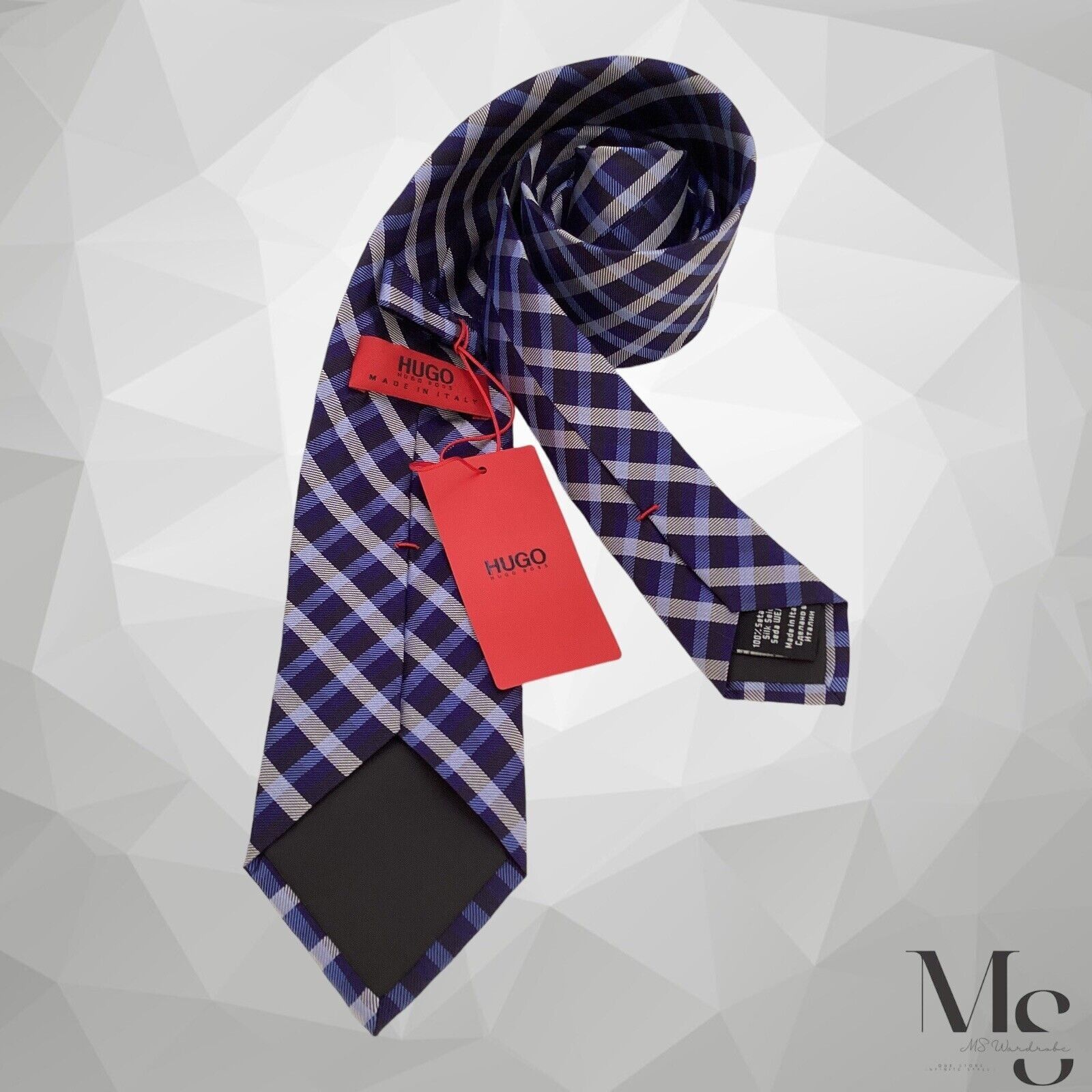 Hugo Boss BOSS HUGO BOSS Red Tag Blue Plaids & Checks Silk Tie Made In Size ONE SIZE - 2 Thumbnail