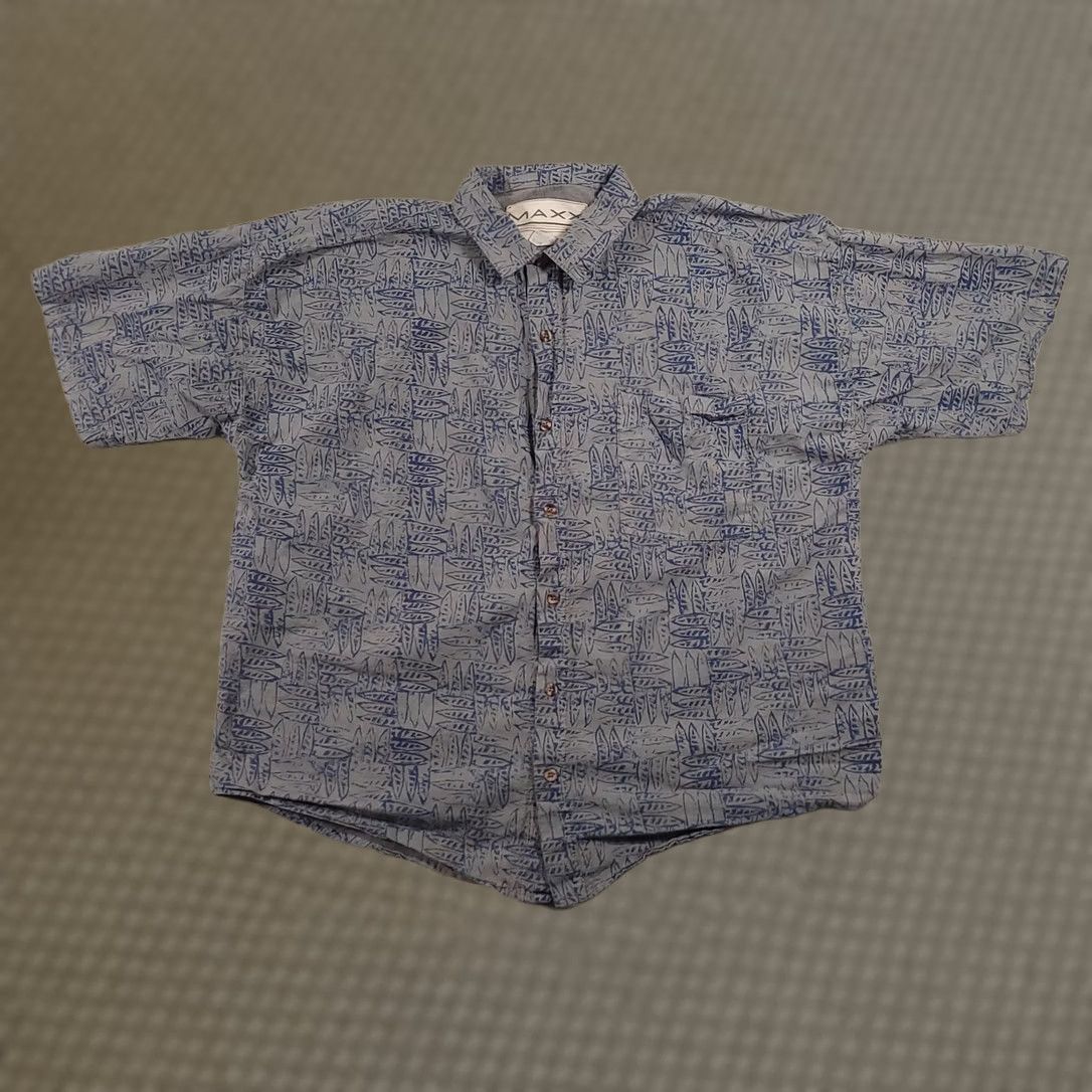 Vintage Maxx Shirt Mens Large Blue Surfboard Print Short Sleeve Button Up Beach Cotton Graphic Print Shirt Size US L / EU 52-54 / 3 - 1 Thumbnail