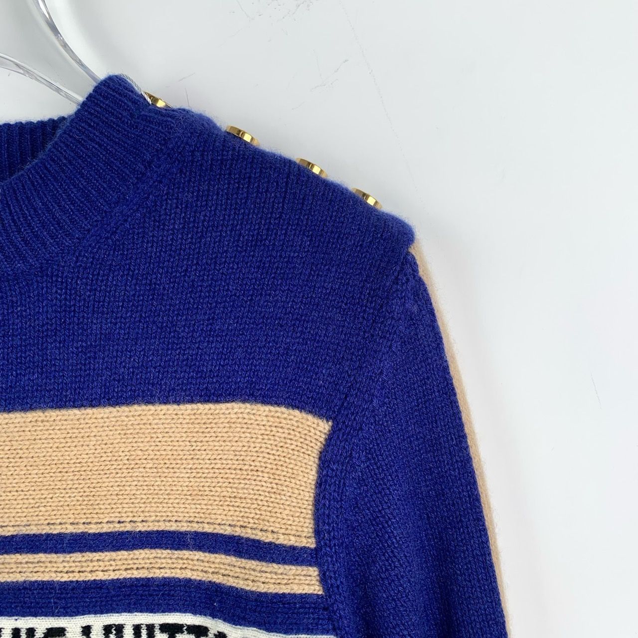 Louis Vuitton Louis Vuitton Blue & Tan Cashmere Knit Sweater With Logo & S Size US L / EU 52-54 / 3 - 6 Thumbnail