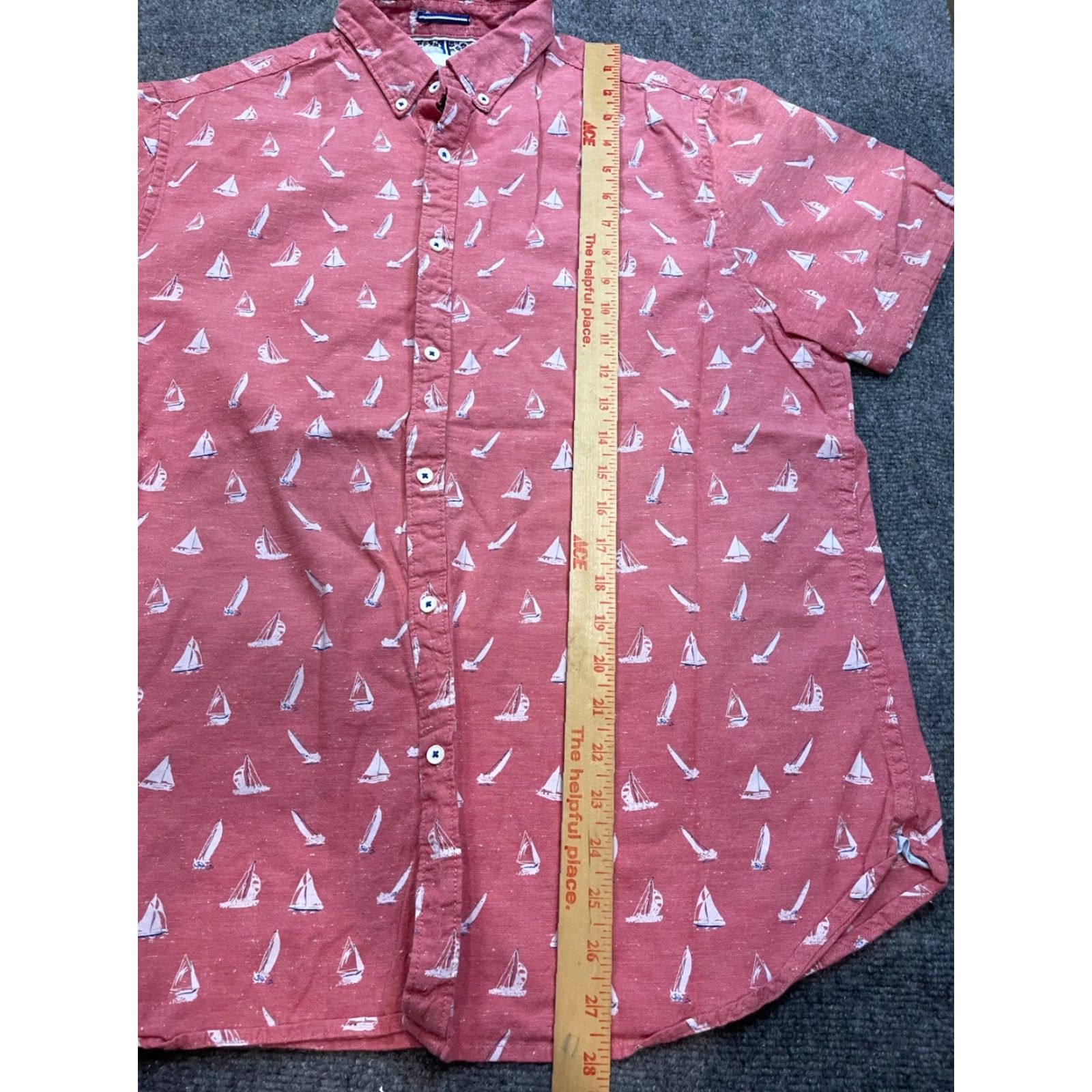 Denime Denim & Flower Button Up Shirt Mens L Sailboat Pattern Floral Short Sleeve Pink Beach Hawaii Tropical Size US L / EU 52-54 / 3 - 3 Thumbnail