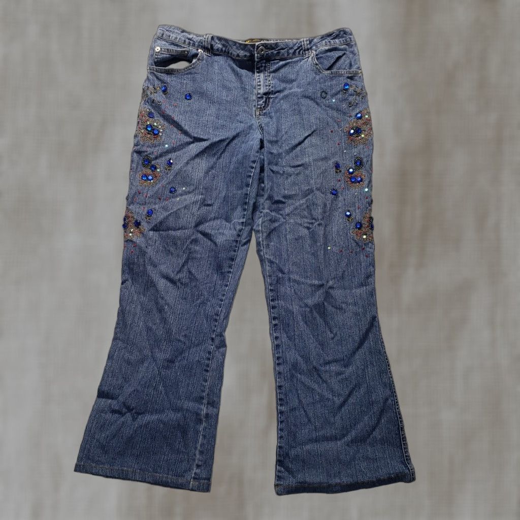 Denime metrostyle Jeans Stretch Blue Denim Pants Bling Ramie Cotton Adult Women's 14 Size 36" / US 14 / IT 50 - 1 Thumbnail