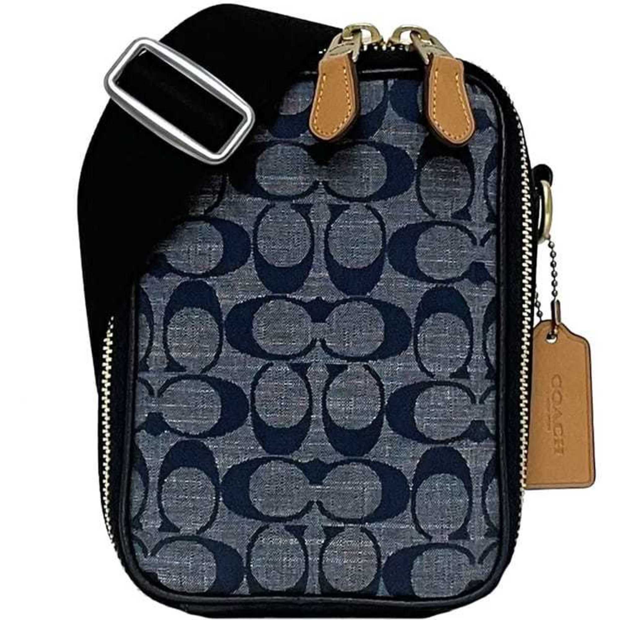 Coach Shoulder Bag Ec-22870 Navy Blue Signature C8235 Denim Canvas Leather Coach Crossbody Mini Pochette Compact Pattern, Women's