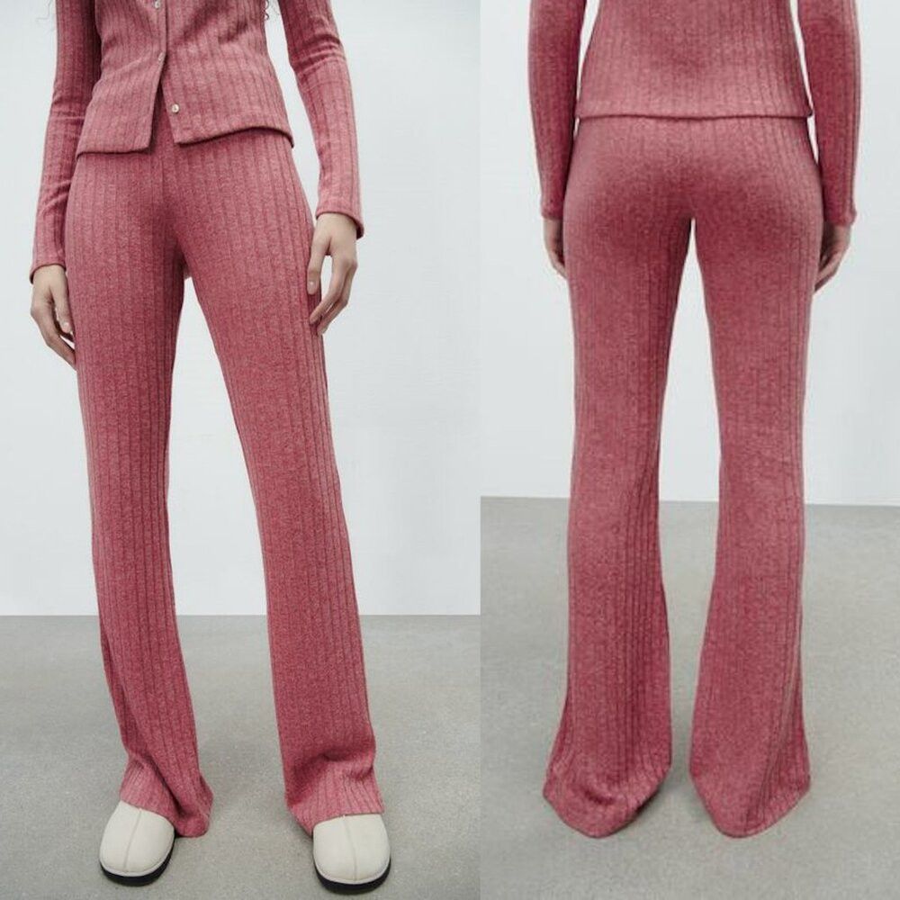 Zara NWT New Zara Ribbed Knit Flare Pants Size S Size 28" / US 6 / IT 42 - 1 Thumbnail