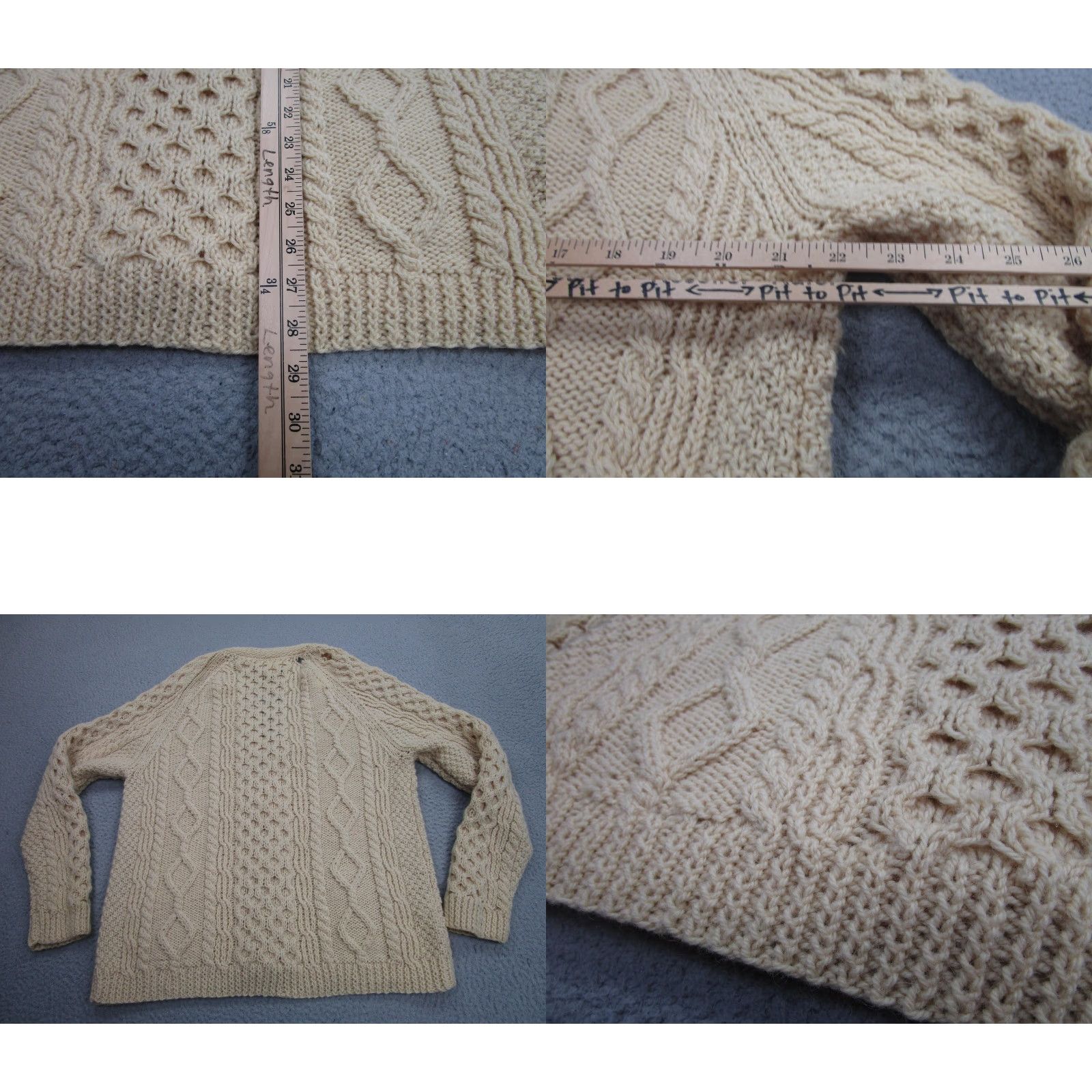Vintage VINTAGE Purple Heather Handknit Cardigan Sweater Womens L White Wool Aran Cable Ireland Size L / US 10 / IT 46 - 9 Thumbnail