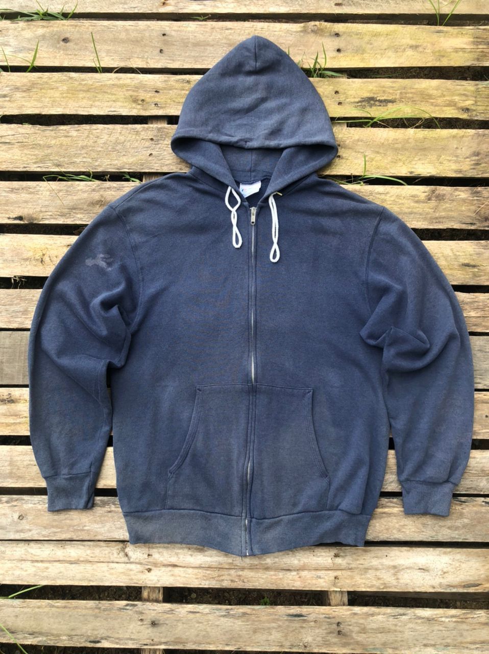 Hanes × Vintage Vintage 90s Hanes Plain Faded Zipper Hoodie Size US M / EU 48-50 / 2 - 1 Thumbnail