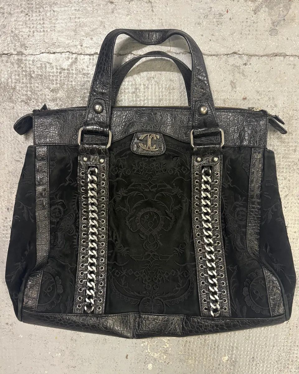 Just Cavalli 2000s Cavalli Black Leather Embroidered Chain Handle Bag Size ONE SIZE - 1 Thumbnail