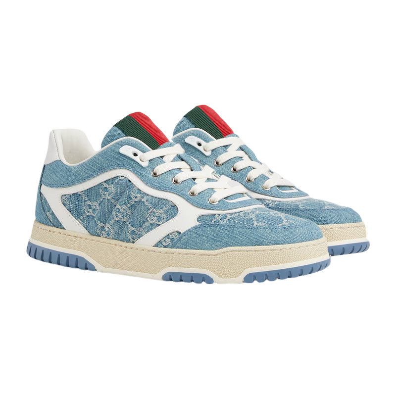 GUCCI Re-Web $1190 Women's Light Blue GG Denim Sneakers New