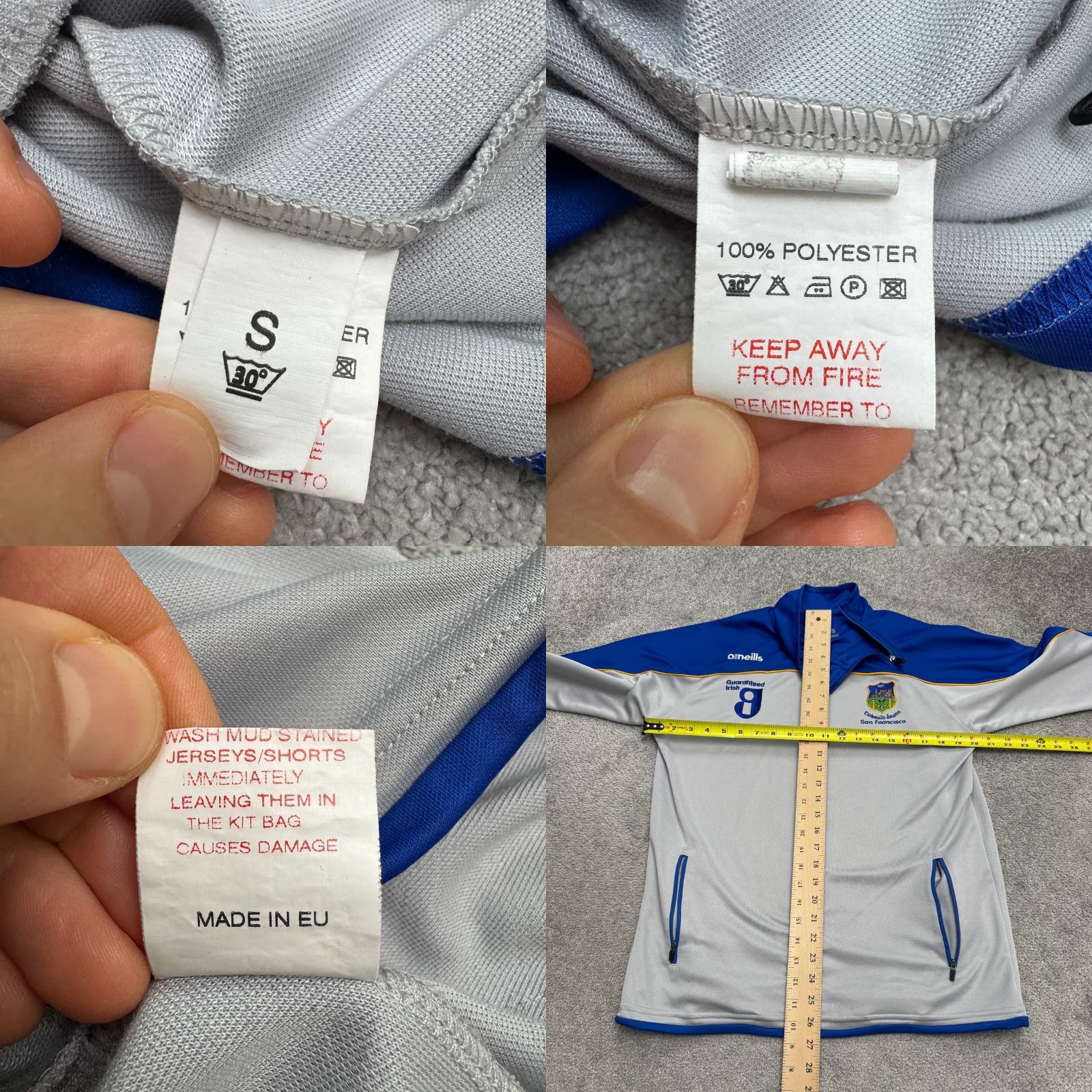 O'Neills VINTAGE O'Neills Tipperary San Francisco GAA 1/4 Zip Pullover Jacket Small Blue White Size US L / EU 52-54 / 3 - 9 Thumbnail