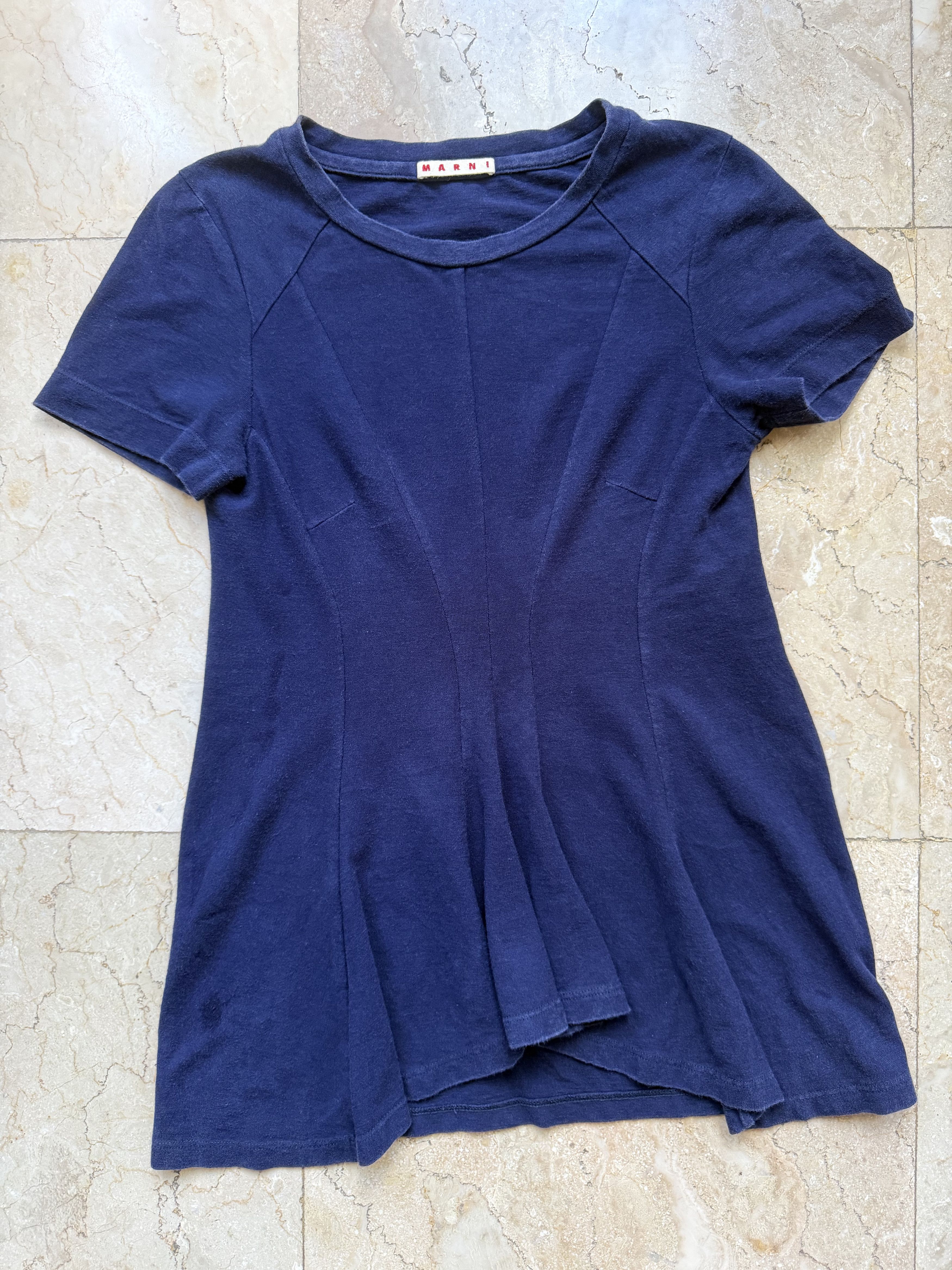 Marni Marni Navy Cotton Panel T-Shirt Structured Short Sleeve Size M / US 6-8 / IT 42-44 - 1 Thumbnail