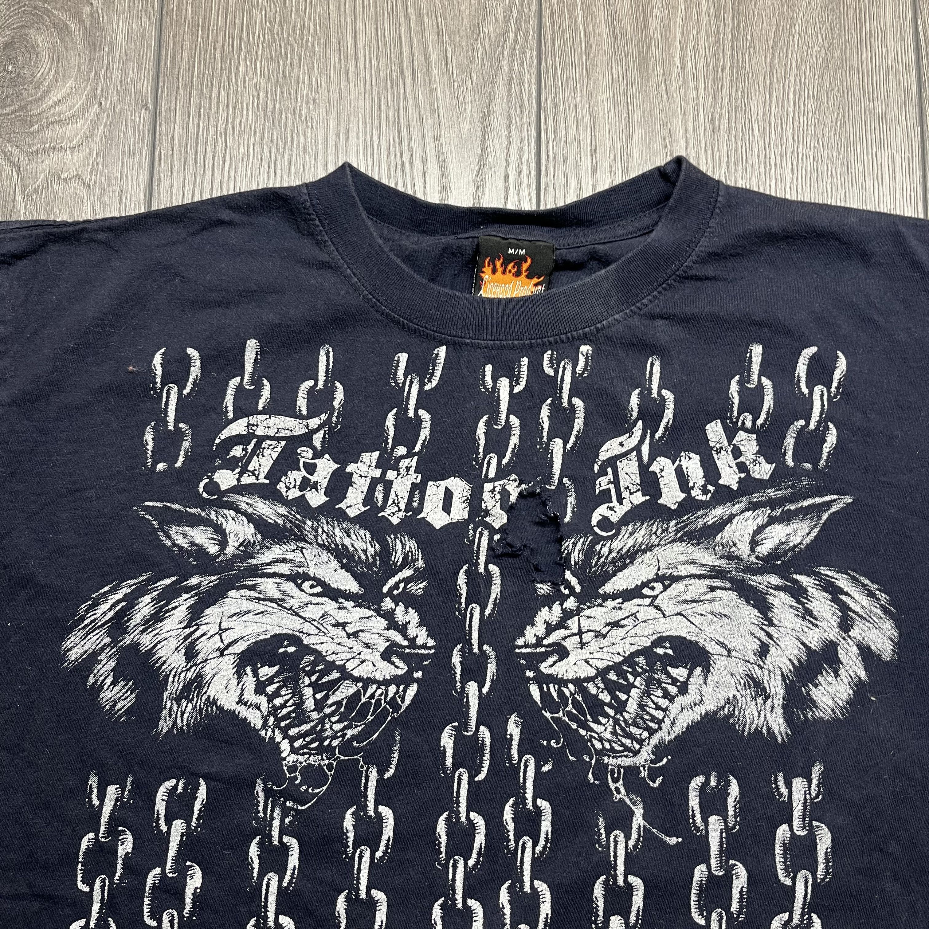 Vintage Vintage Tattoo Ink Y2k Chains Wolf T Shirt Blue Medium Size US M / EU 48-50 / 2 - 2 Thumbnail