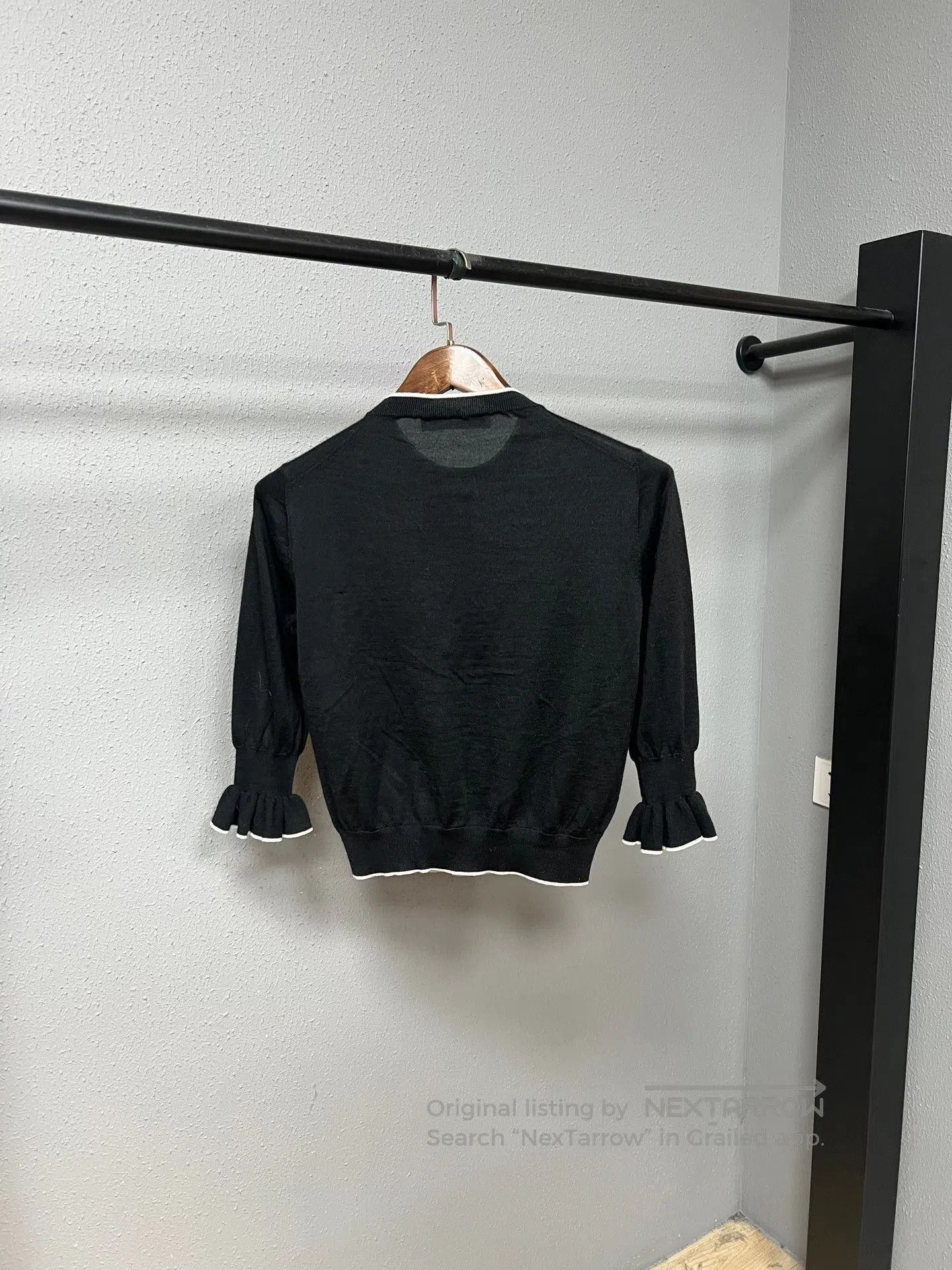 Dior Dior Black White-Trim Ruffle Cashmere Knit Top| Size XS / US 0-2 / IT 36-38 - 2 Thumbnail