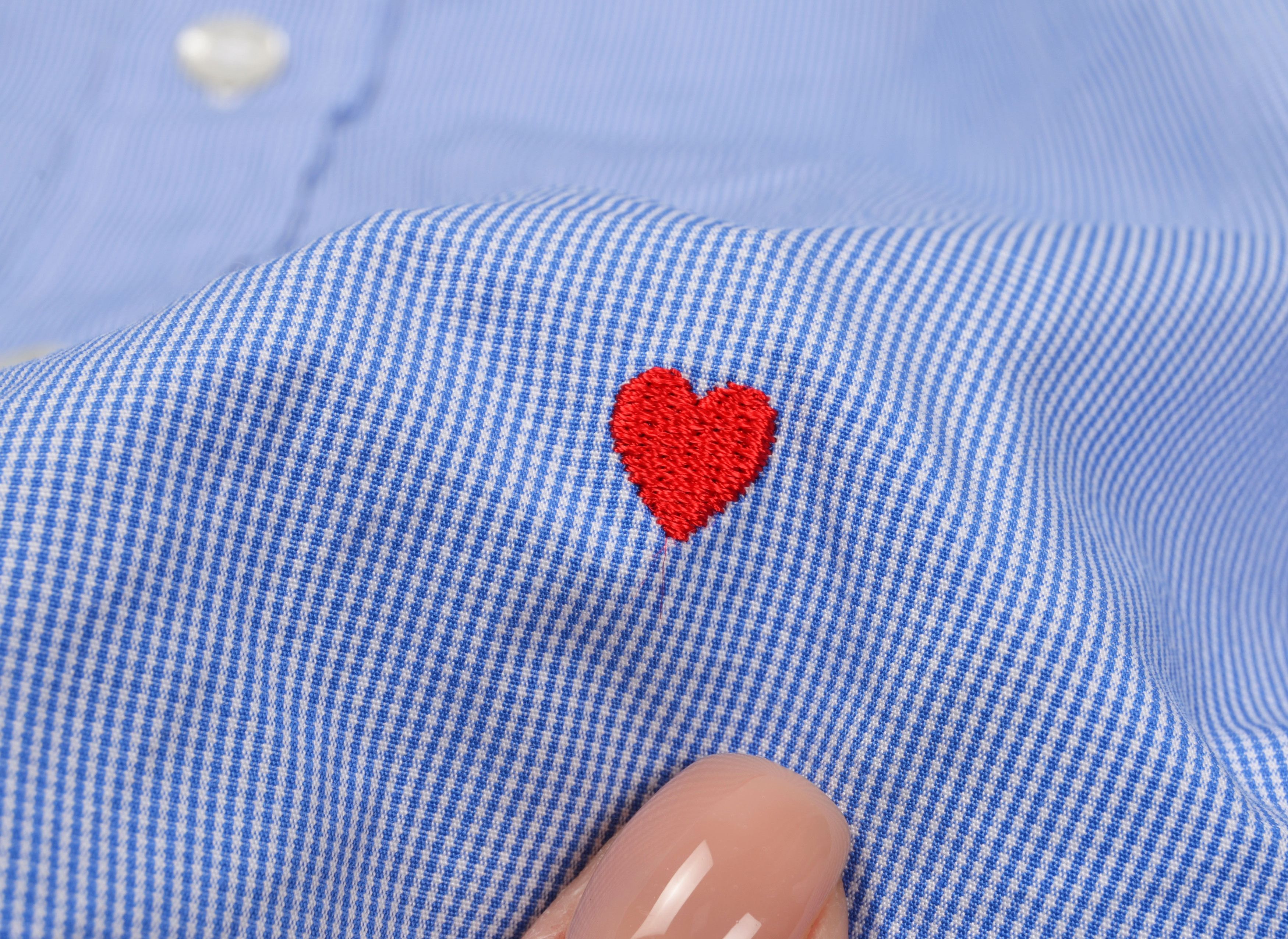 Designer × Moschino Moschino Micro Gingham Red Heart Embroidery Blue Shirt Size US M / EU 48-50 / 2 - 8 Thumbnail