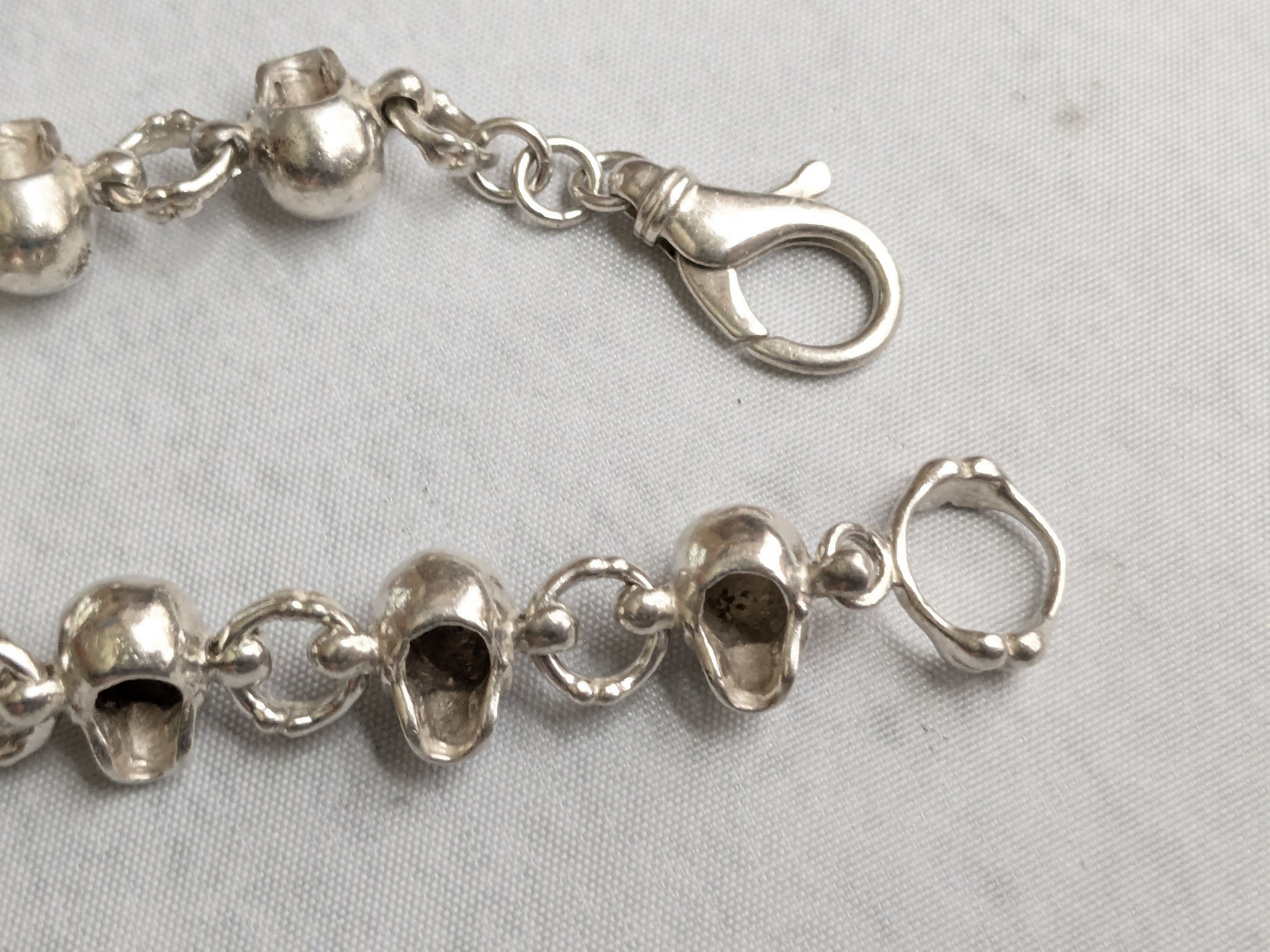 Jewelry Sterling Silver Skull Bracelet 8.5" Skelton Biker Punk Size ONE SIZE - 14 Thumbnail