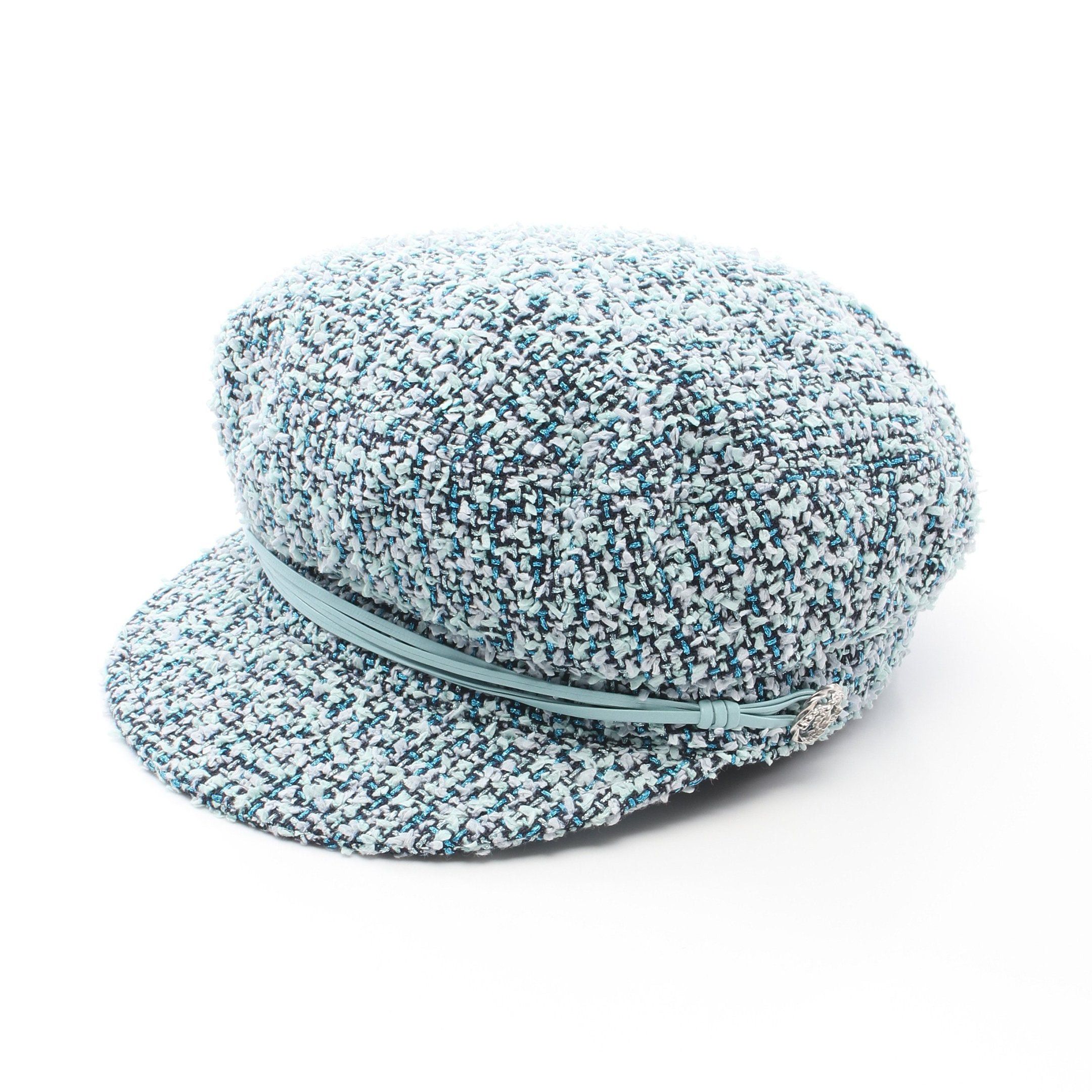 Chanel Coco Mark Tweed Casquette Hat Polyamide Light Blue Multicolor