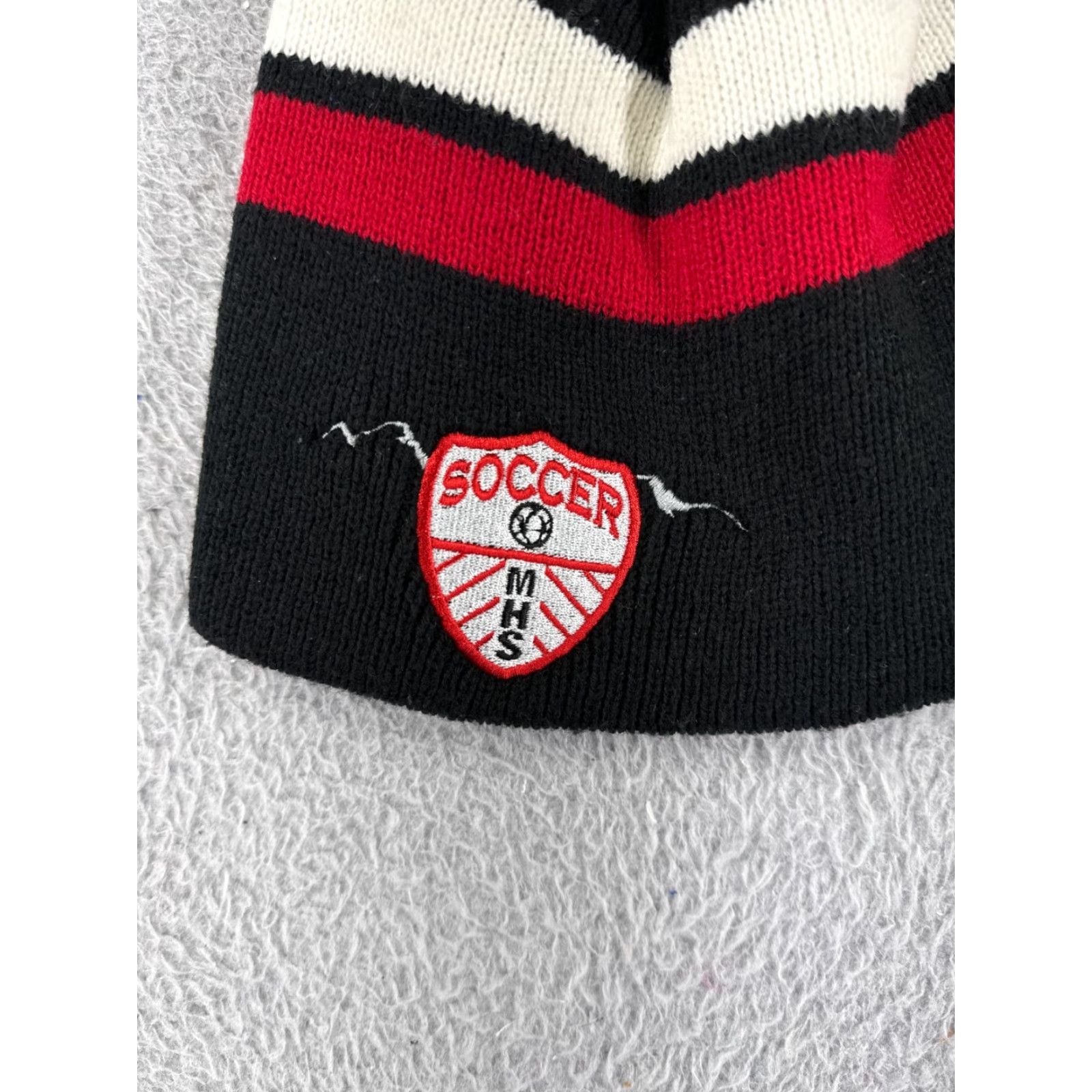 Vintage SOCCER Beanie Hat Adult One Size Black Red Pom 100% Acrylic Knit Casual Mens Size ONE SIZE - 2 Thumbnail
