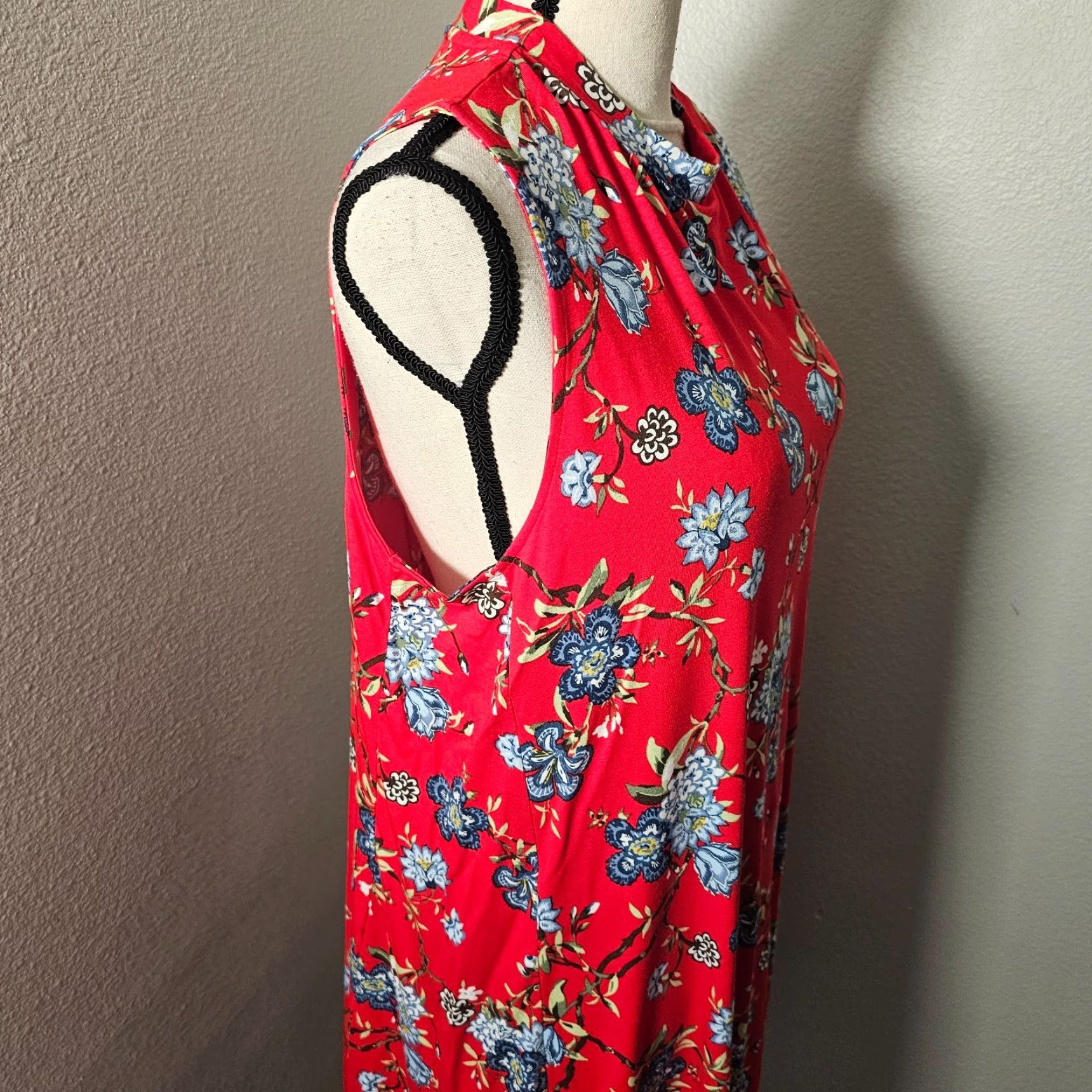 Loft LOFT Dress Knit Floral Sleeveless Mock Neck Long Length Red L Casual Sundress Womens Size L / US 10 / IT 46 - 5 Thumbnail