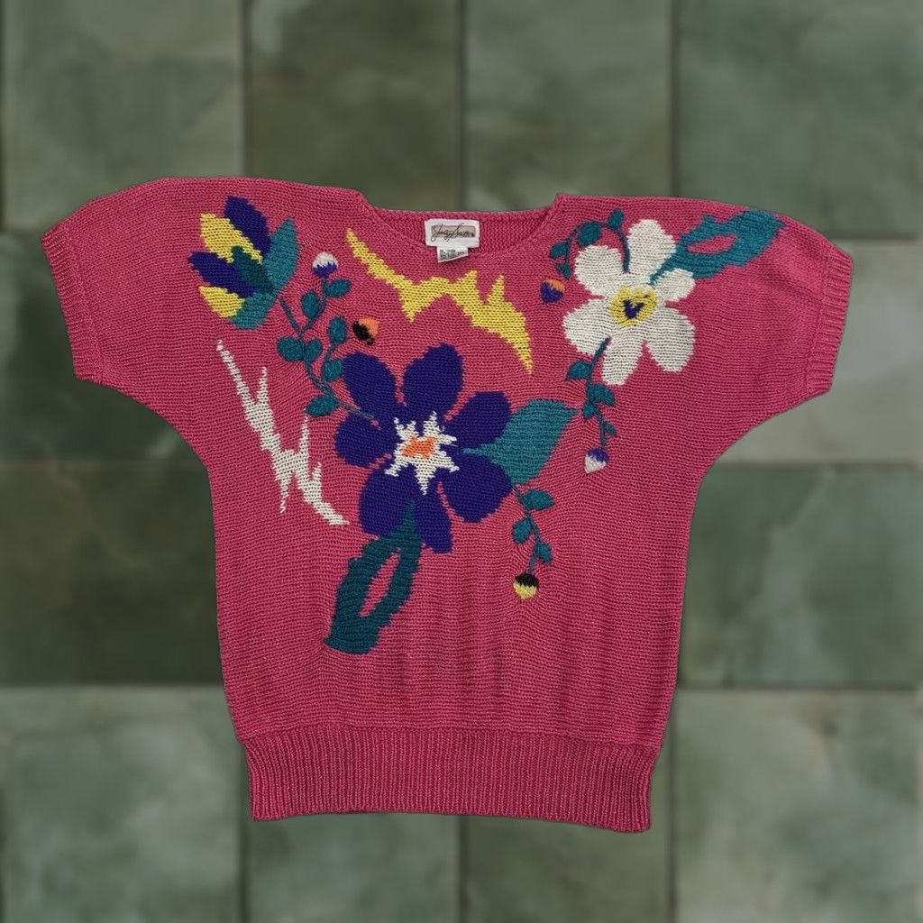 Vintage VINTAGE Jaclyn Smith Sweater Shirt Womens L Pink Floral Short Sleeve Pullover Knit 90s Womens L Size L / US 10 / IT 46 - 1 Thumbnail