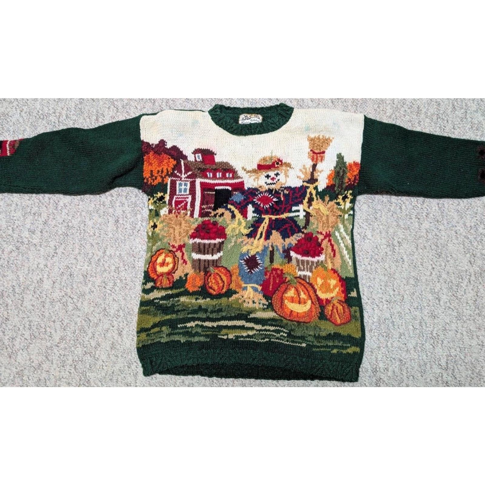Vintage VINTAGE 1990s AUTUMN PUMPKINS scarecrow cotton knit S sweater WOMEN Crew Neck Pullover Size S / US 4 / IT 40 - 7 Thumbnail