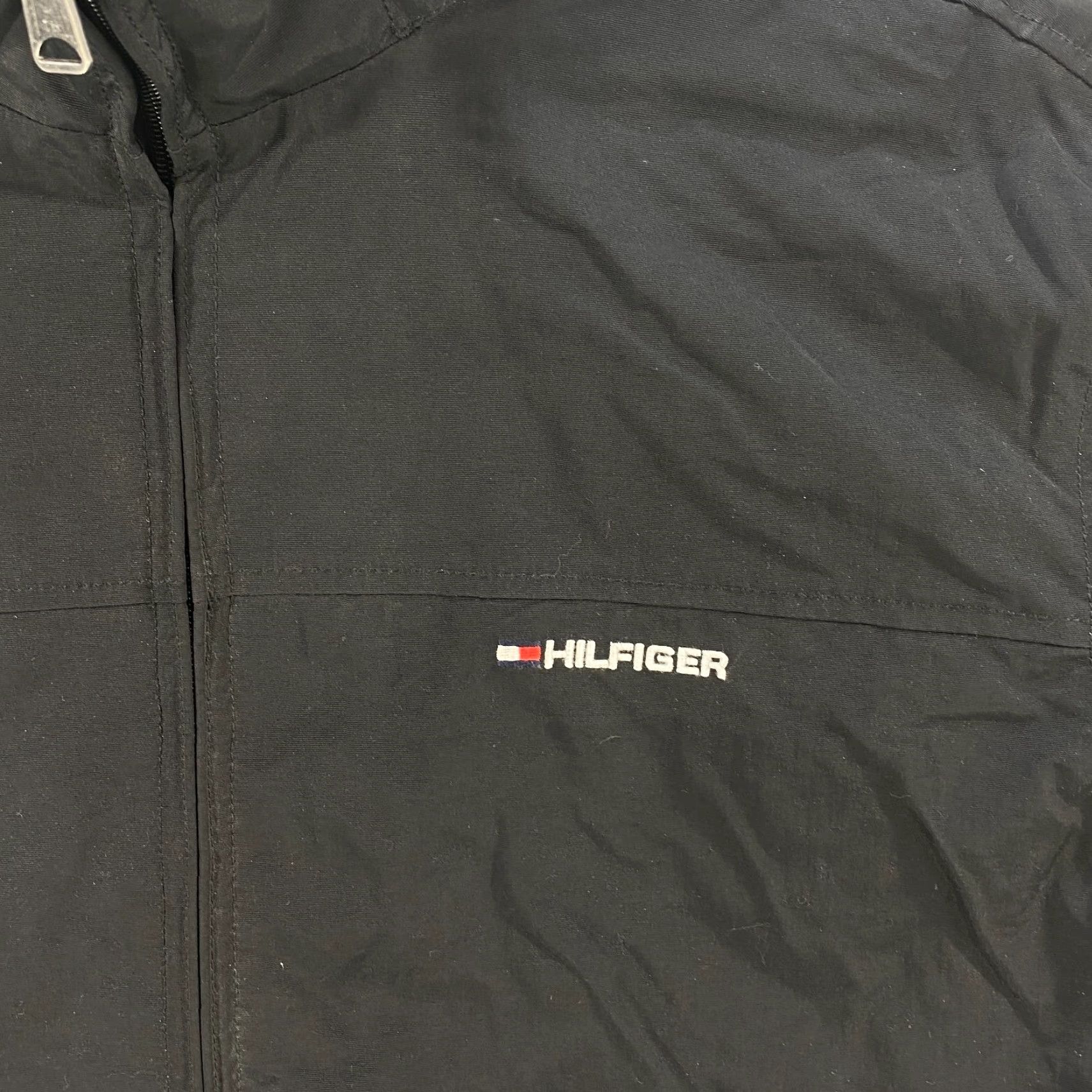 Tommy Hilfiger VINTAGE Tommy Hilfiger Hooded Black Nylon Jacket Full Zip Mens XL with Pockets Size US XL / EU 56 / 4 - 4 Thumbnail