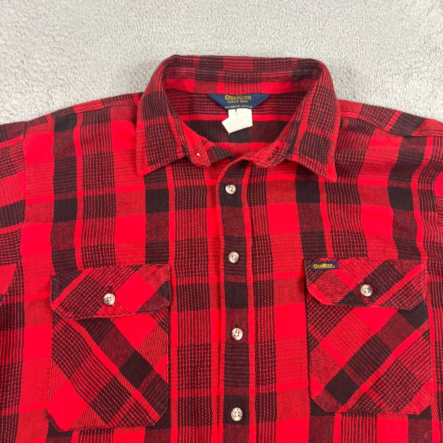 Vintage VINTAGE OshKosh B'gosh Flannel Shirt Mens XLT Red Plaid Button-Up Grunge Size US XL / EU 56 / 4 - 2 Thumbnail