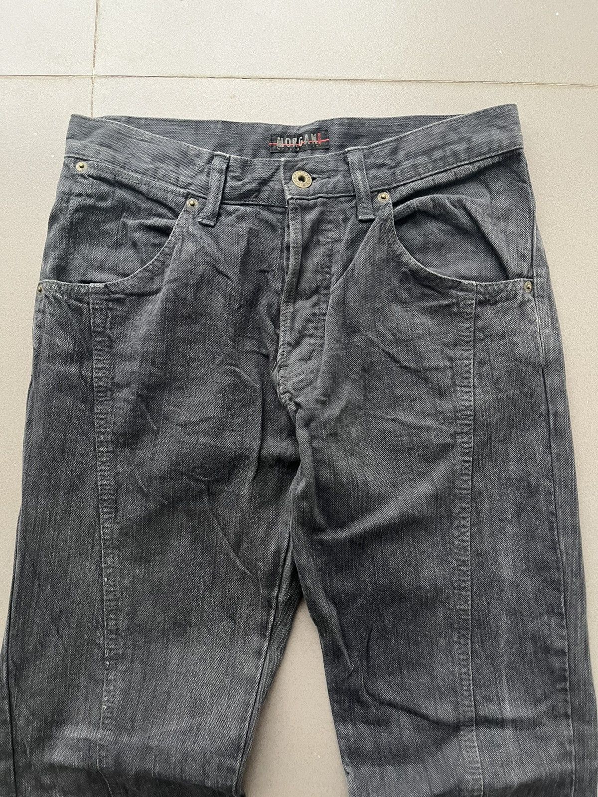 If Six Was Nine JAPANESE MORGAN HOMME FLARE BUTTON BLACK WASHED JEANS PUNK Size US 30 / EU 46 - 3 Thumbnail