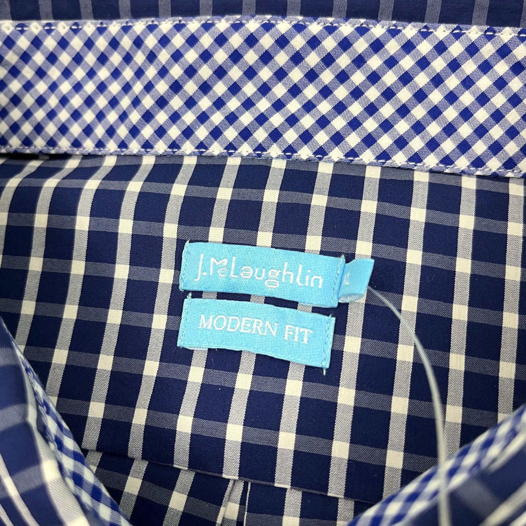 J.McLaughlin J. McLaughlin Westend Shirt Mens XL White Navy Window Pane Dress Button Down NEW Size 46R - 4 Thumbnail