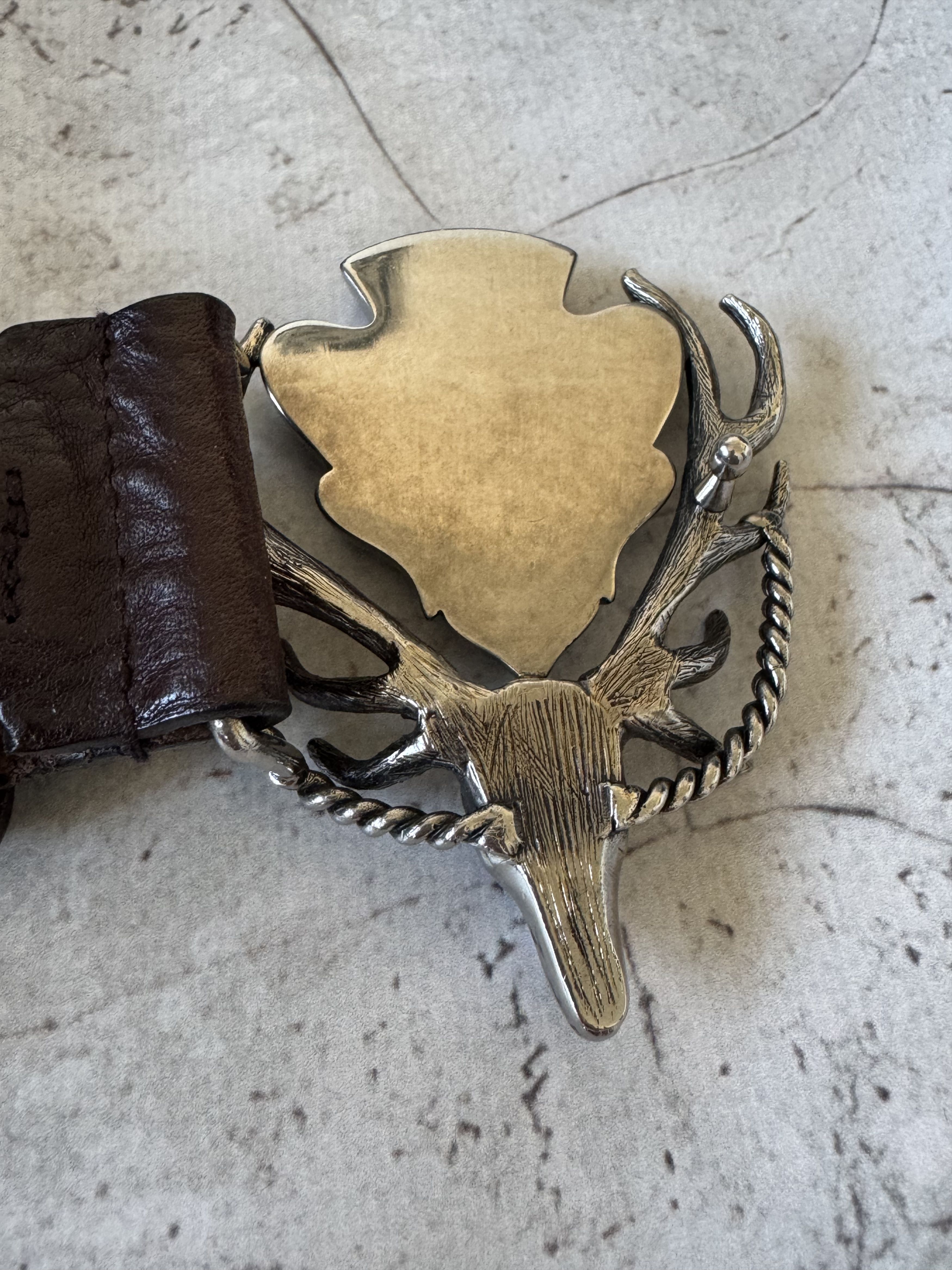 Gucci Gucci Calfskin Leather Silver Antler Crest Buckle Belt Size 34 - 4 Thumbnail