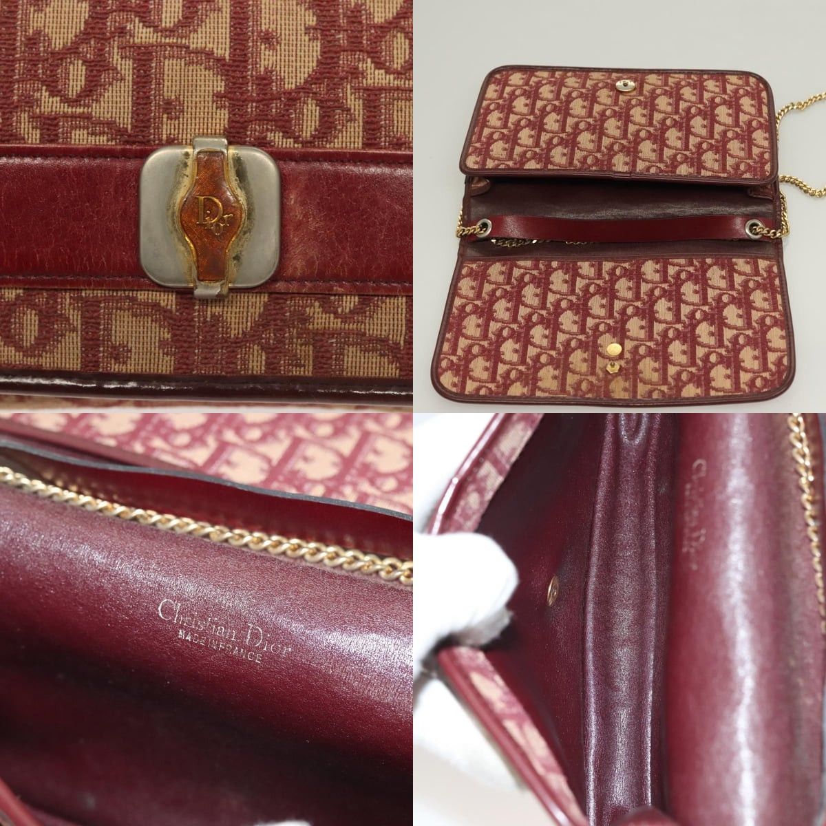 Dior DIOR Trotter Canvas Chain Shoulder Bag Red Gold Size ONE SIZE - 11 Thumbnail