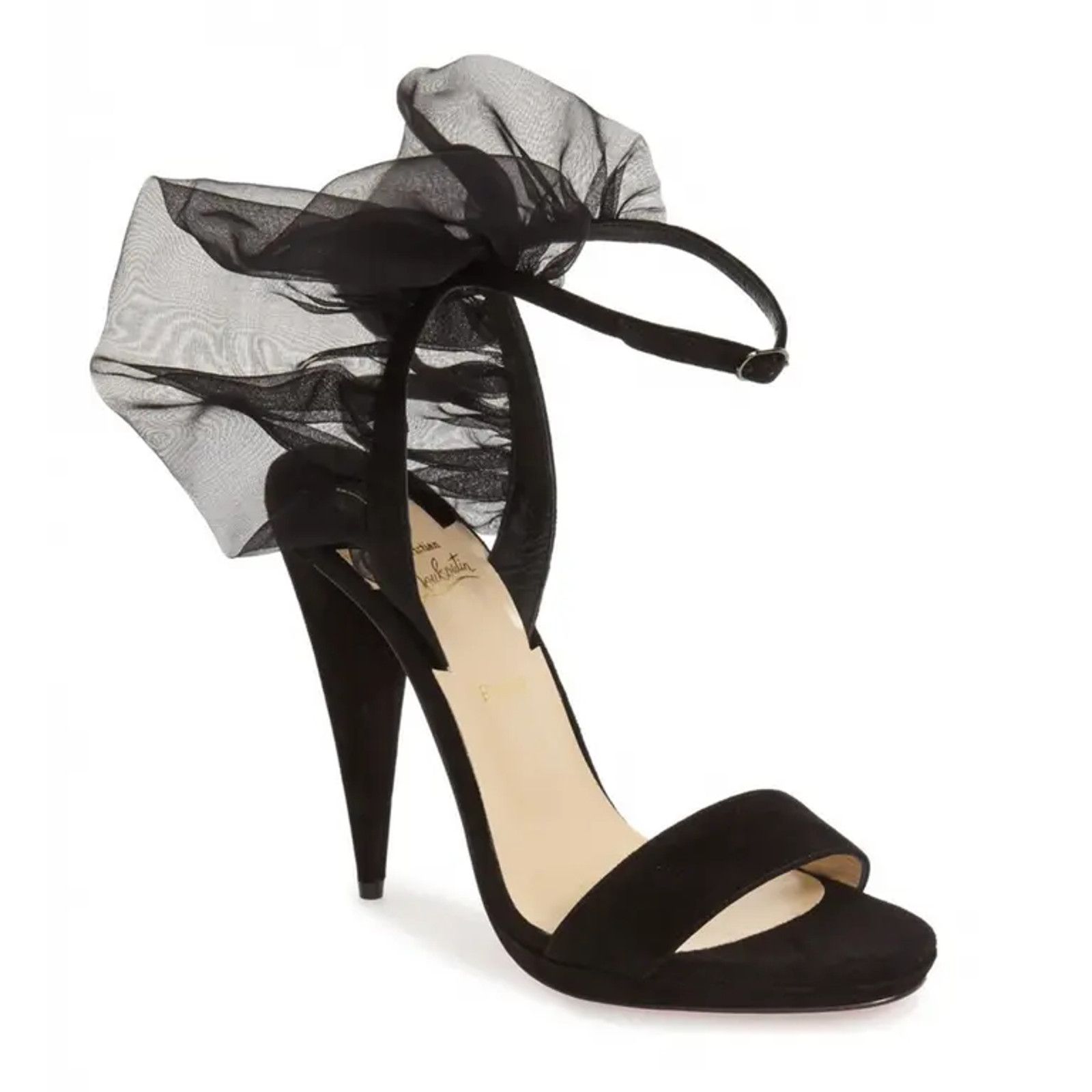 Christian Louboutin Jacqueline De 120 Black Suede Ankle Strap Cone Heel Pump 37 Size US 7 / IT 37 - 3 Thumbnail