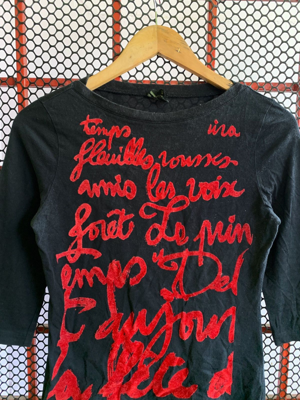 Jean Paul Gaultier 💥Final💥Jean Paul Gaultier Black Red Velvet Script Top Size XS / US 0-2 / IT 36-38 - 2 Thumbnail