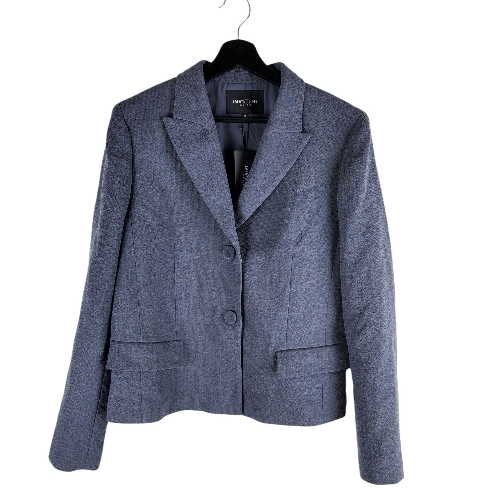 image of New Lafayette 148 Wool Two Button Blazer Peak Lapel Blue 12, Women's (Size XL)