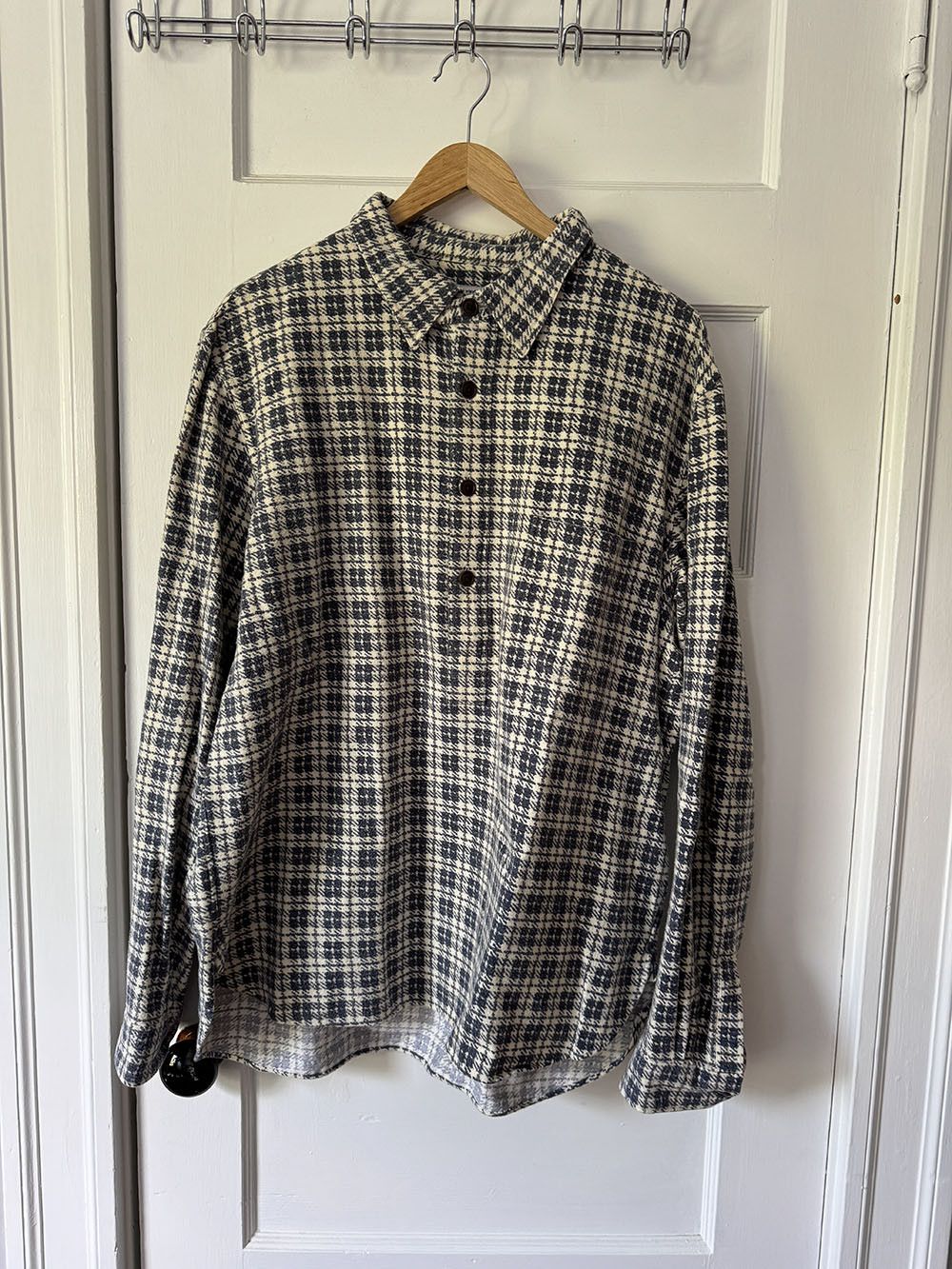 Image of Visvim 1910 P.o L/s Plaid Flannel Shirt Xl/4 in Ivory/Blue, Men's