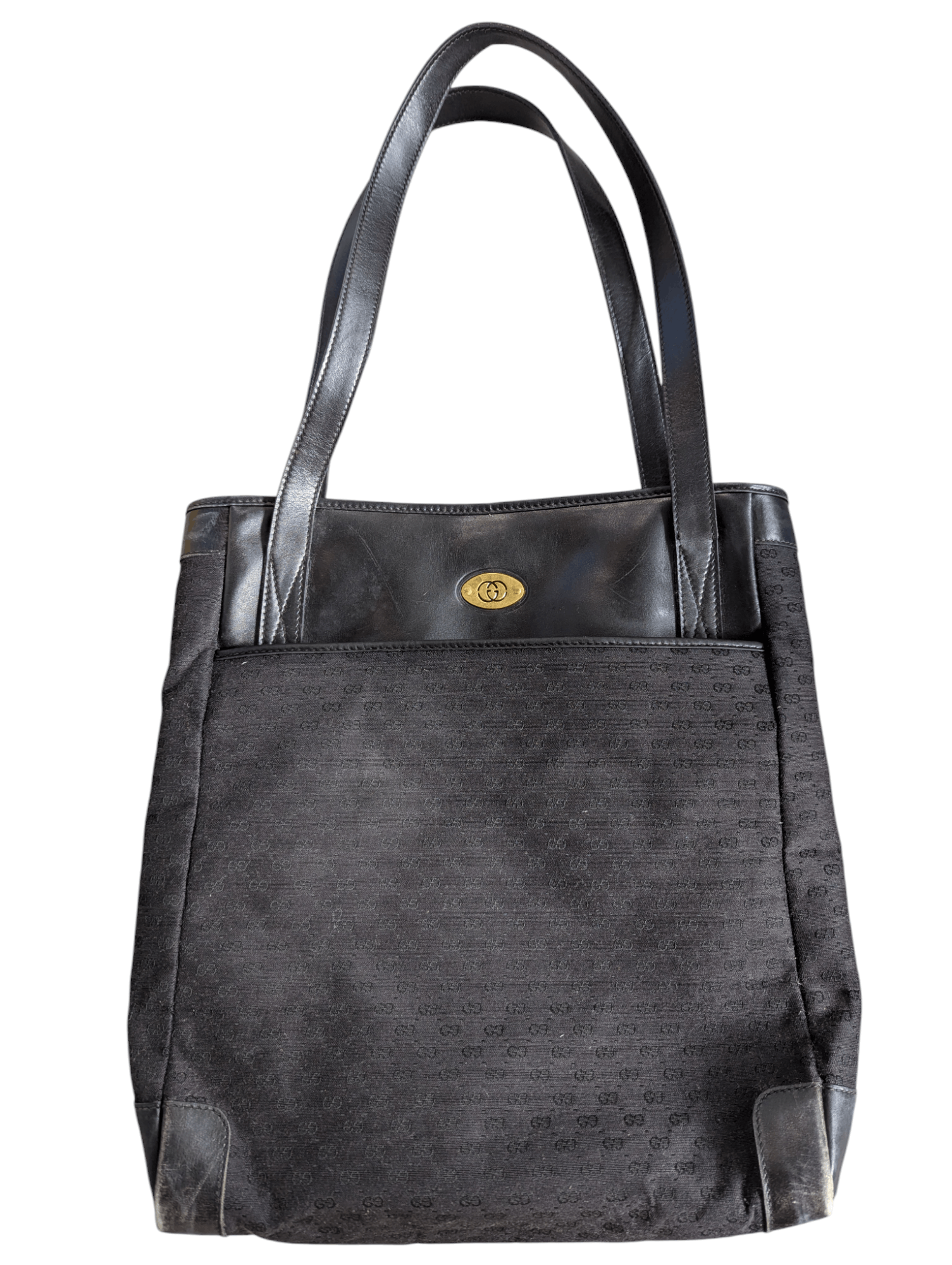 80's Gucci GG Monogram Shoulder Bag in Black, Women's