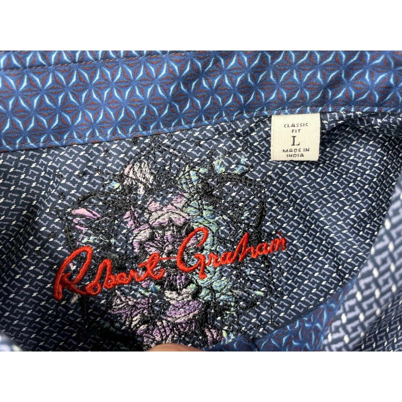 Robert Graham Robert Graham Shirt Men L Blue Classic Fit Button-Up Collared Long Sleeve All Over Print Stretch Embroidered Logo Size US L / EU 52-54 / 3 - 3 Thumbnail