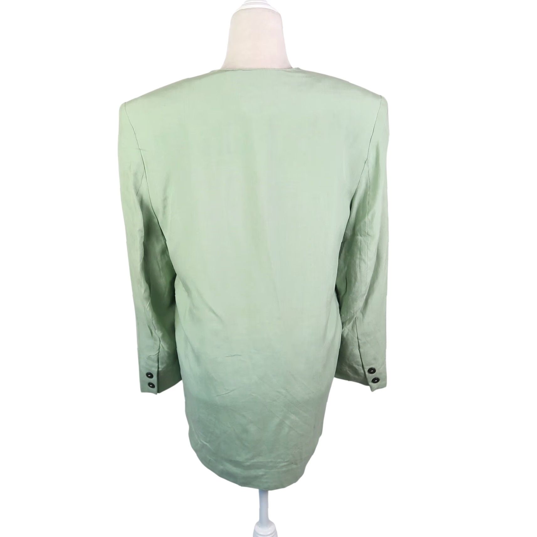 Vintage VINTAGE 90s Light Green 100% Silk Collarless Longline Blazer Jacket S Size S / US 4 / IT 40 - 4 Thumbnail