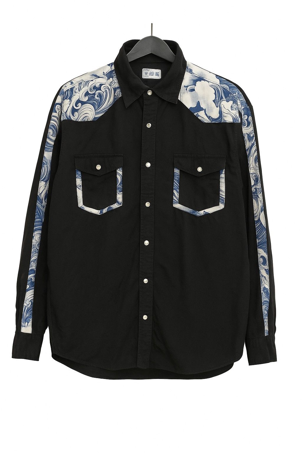 Japanese Brand Vintage Japanese Black Shirt with Blue Dragon Wave Print Size US L / EU 52-54 / 3 - 1 Thumbnail