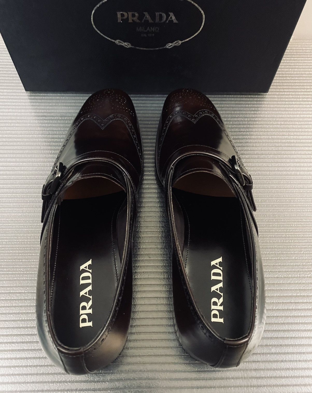 Prada Prada 🇮🇹 Bruciato wingtip toe medallion buckle loafer 11 NEW Size US 11 / EU 44 - 3 Thumbnail