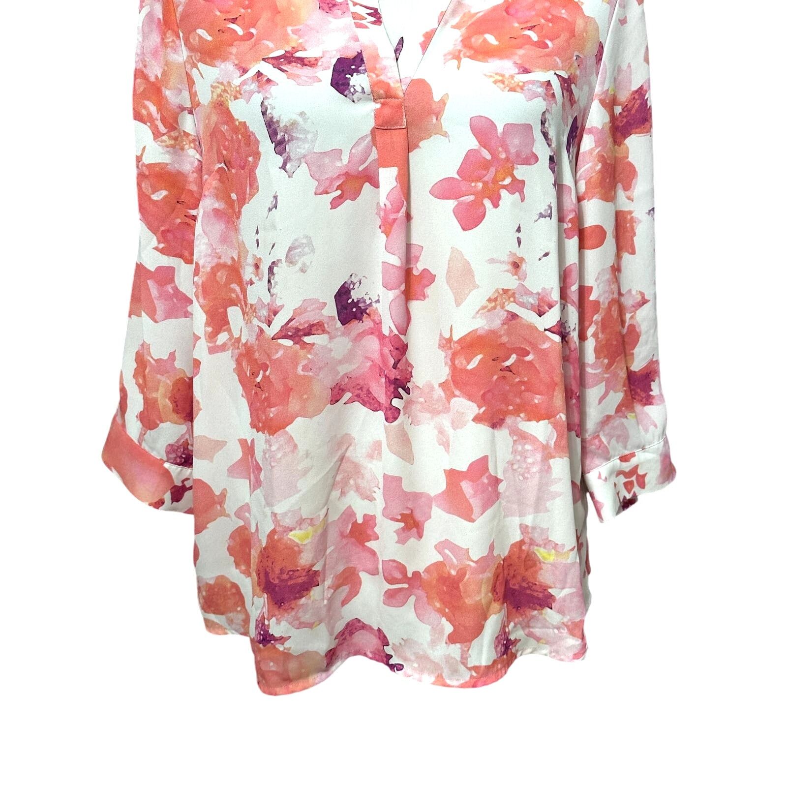 Other Lila Rose Tunic Top Split V-Neckline Floral Pink Orange S Size S / US 4 / IT 40 - 3 Thumbnail