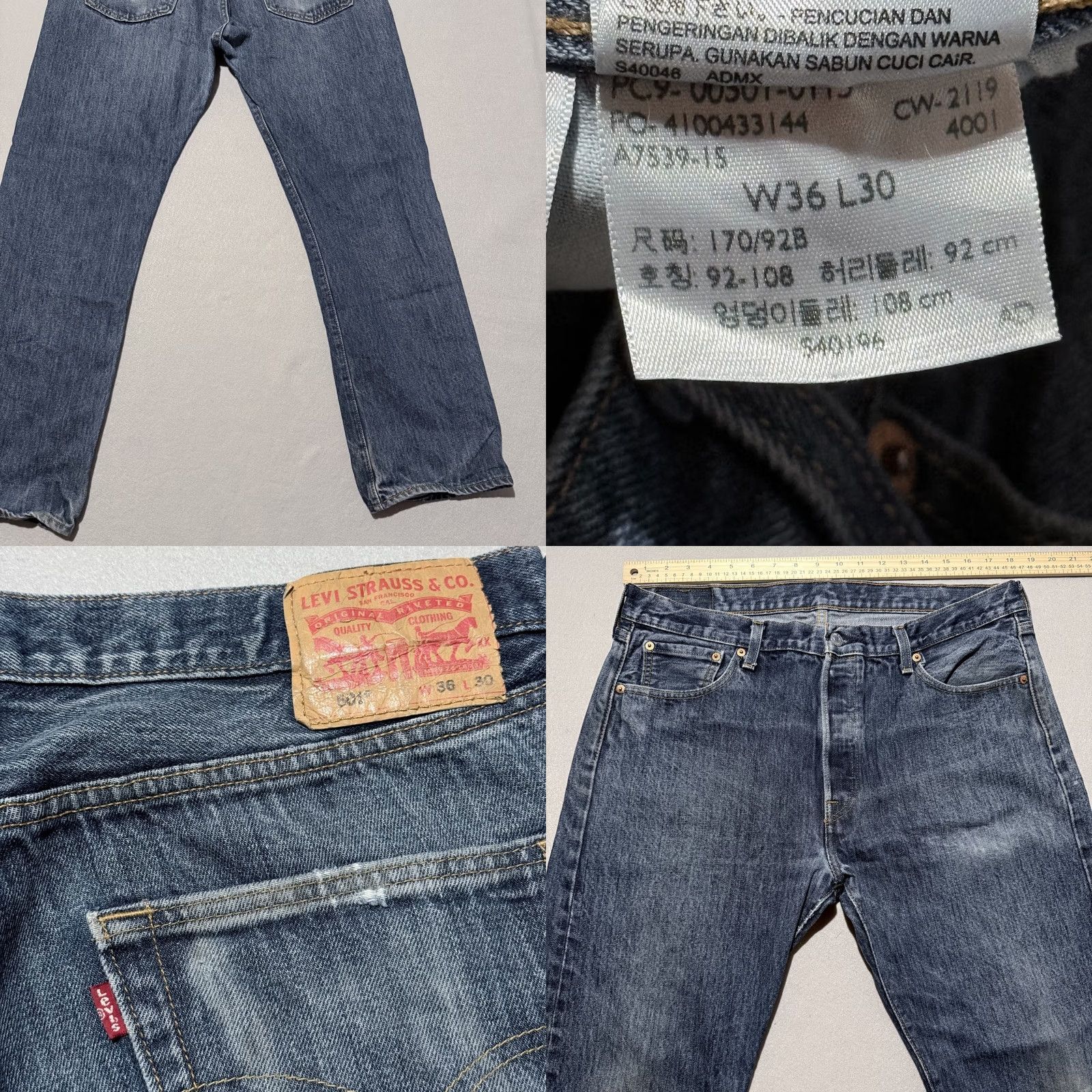 Levi's Levi's 501 Original Jeans Men Blue Denim Straight Fit 36X30 Distressed Y2K Jeans Size US 36 / EU 52 - 8 Thumbnail