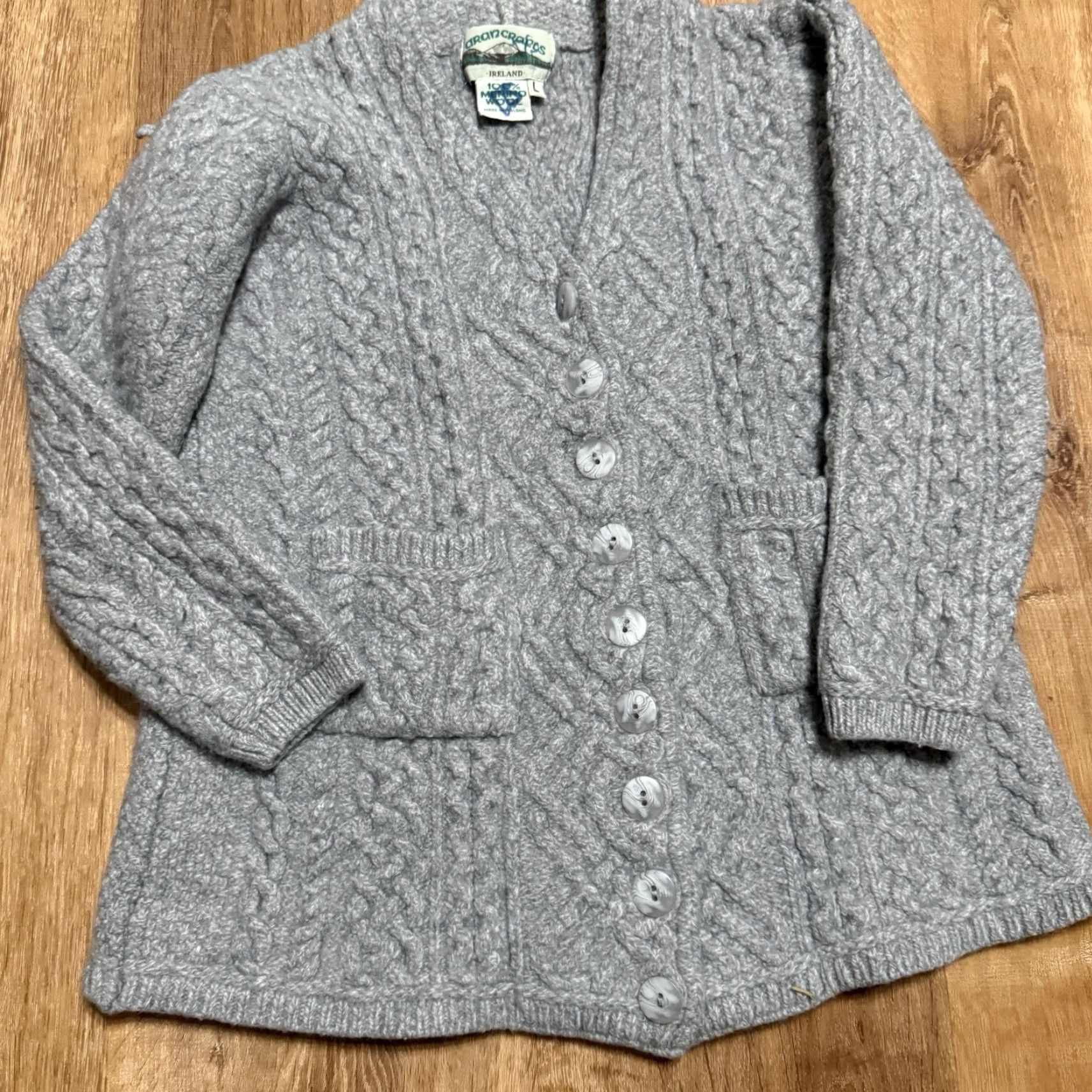 Vintage VINTAGE Aran Crafts Cardigan Sweater Button Down Pockets Gray Size L Women Merino Wool Down Knit Chunky Irland Regular Size M / US 6-8 / IT 42-44 - 5 Thumbnail