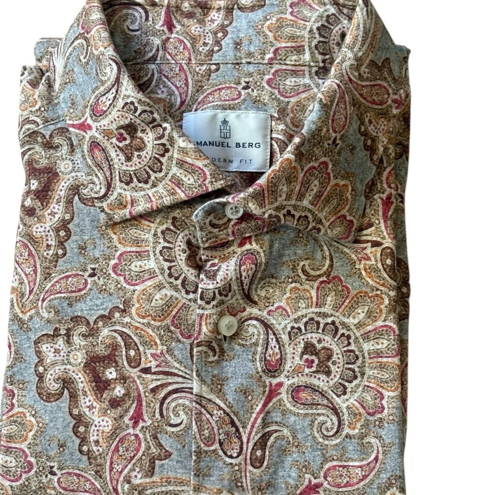 Other Emanuel Berg Luxury Modern Fit Jersey Knit Paisley Shirt Size US L / EU 52-54 / 3 - 1 Thumbnail