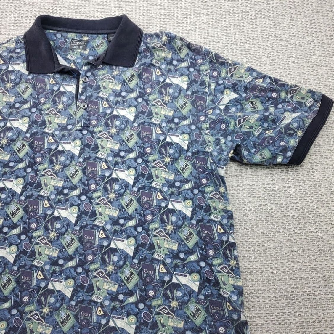 Haggar VINTAGE Haggar Cool 18 Performance Polo Shirt Mens L Short Sleeve All Over Golf Print Shirt Size US L / EU 52-54 / 3 - 2 Thumbnail