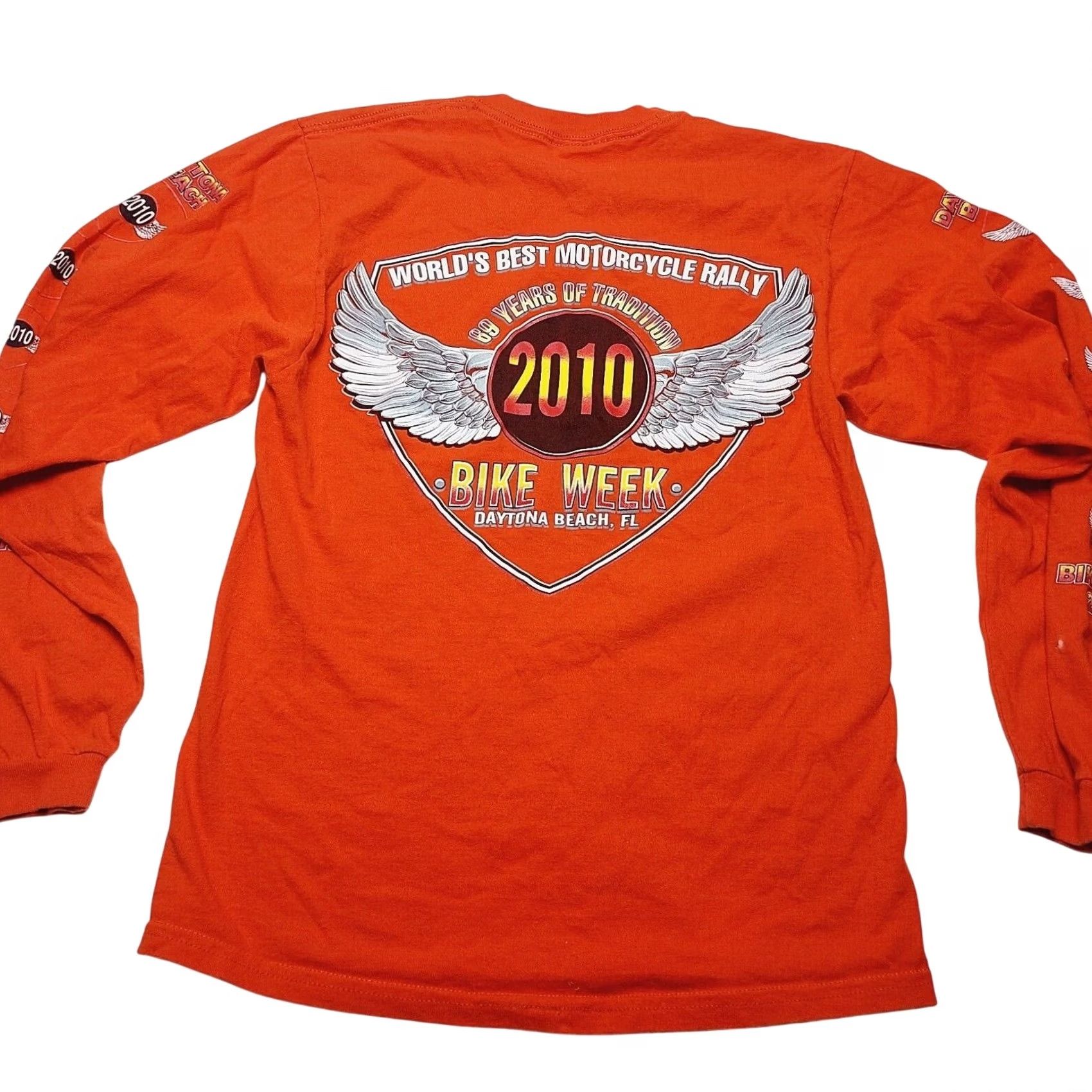 Jerzees Daytona Beach 2010 Bike Week Long Sleeve T Shirt Men S Orange Flames Shirt Mens Size US S / EU 44-46 / 1 - 2 Thumbnail
