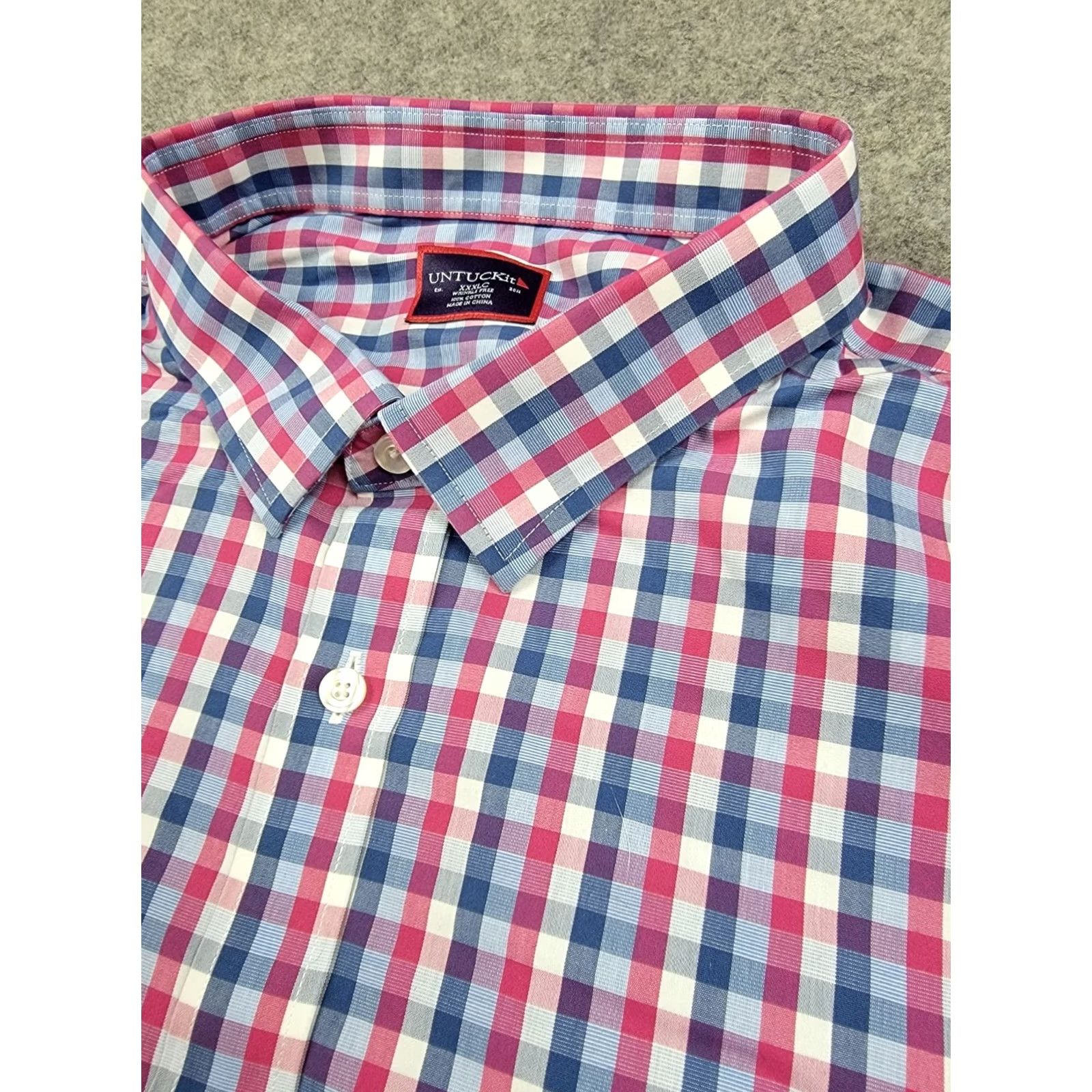 UNTUCKit UNTUCKit Shirt Mens 3XLC Red White Blue Plaid Check Wrinkle Free Redding WF Button-Up Collar Spread Size US XXL / EU 58 / 5 - 4 Thumbnail