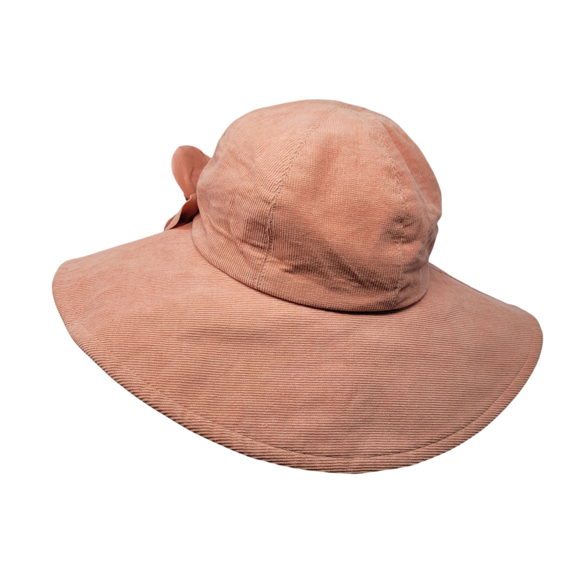 Vintage Vtg Betmar Peach Corduroy Wide Brim Sun Hat Flower Accent Co Size ONE SIZE - 7 Thumbnail
