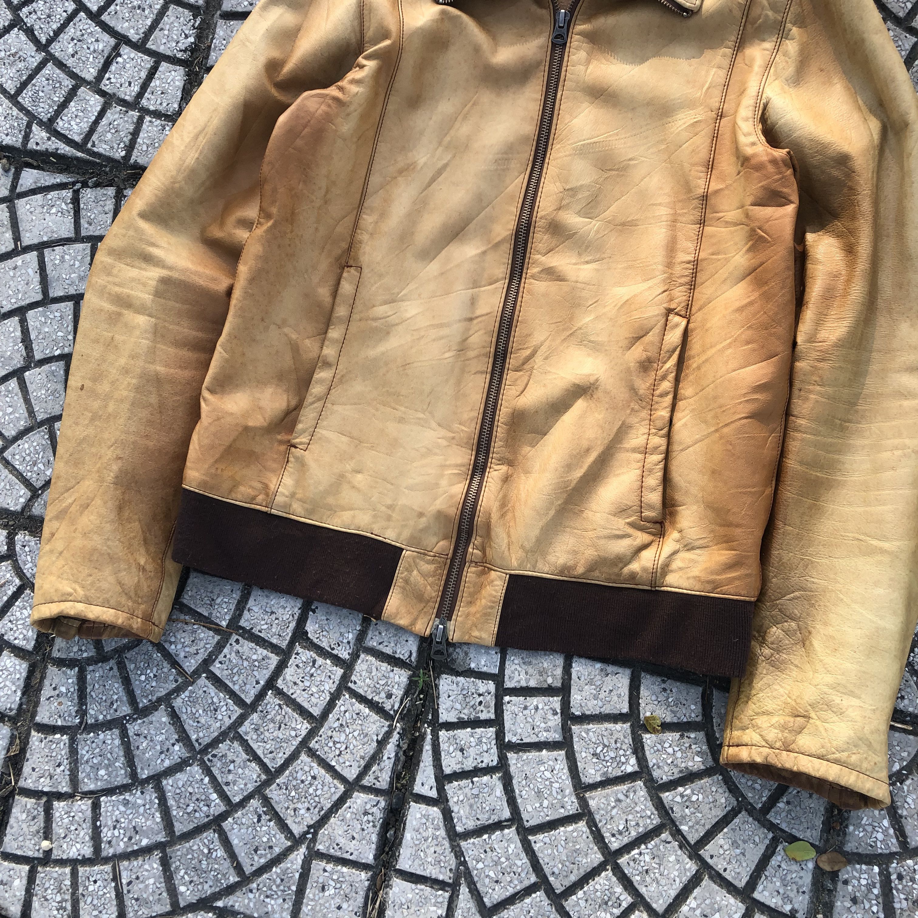 Japanese Brand Shama Japan Distressed Leather Bomber Jacket Collared Zip Up Size US S / EU 44-46 / 1 - 5 Thumbnail
